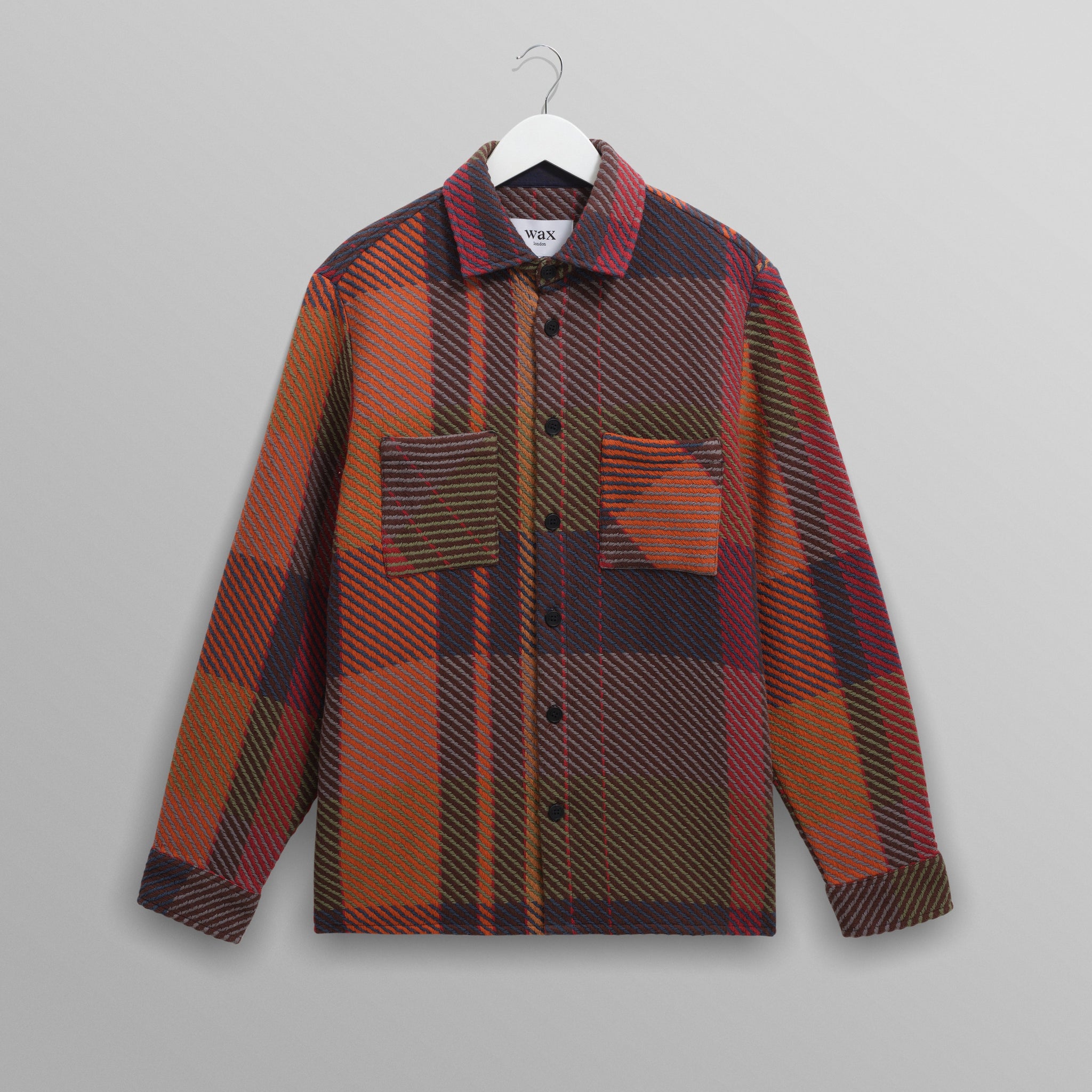 wax london men's Whiting - Orange And Multicolour Tempo Check Overshirt