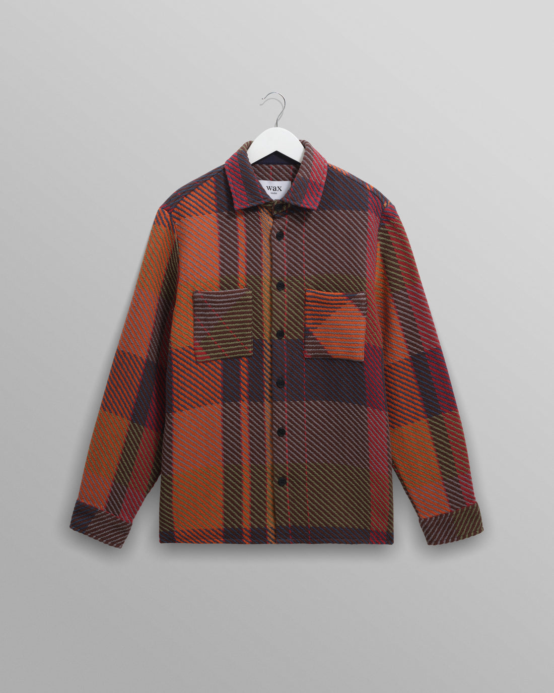 wax london men's Whiting - Orange And Multicolour Tempo Check Overshirt