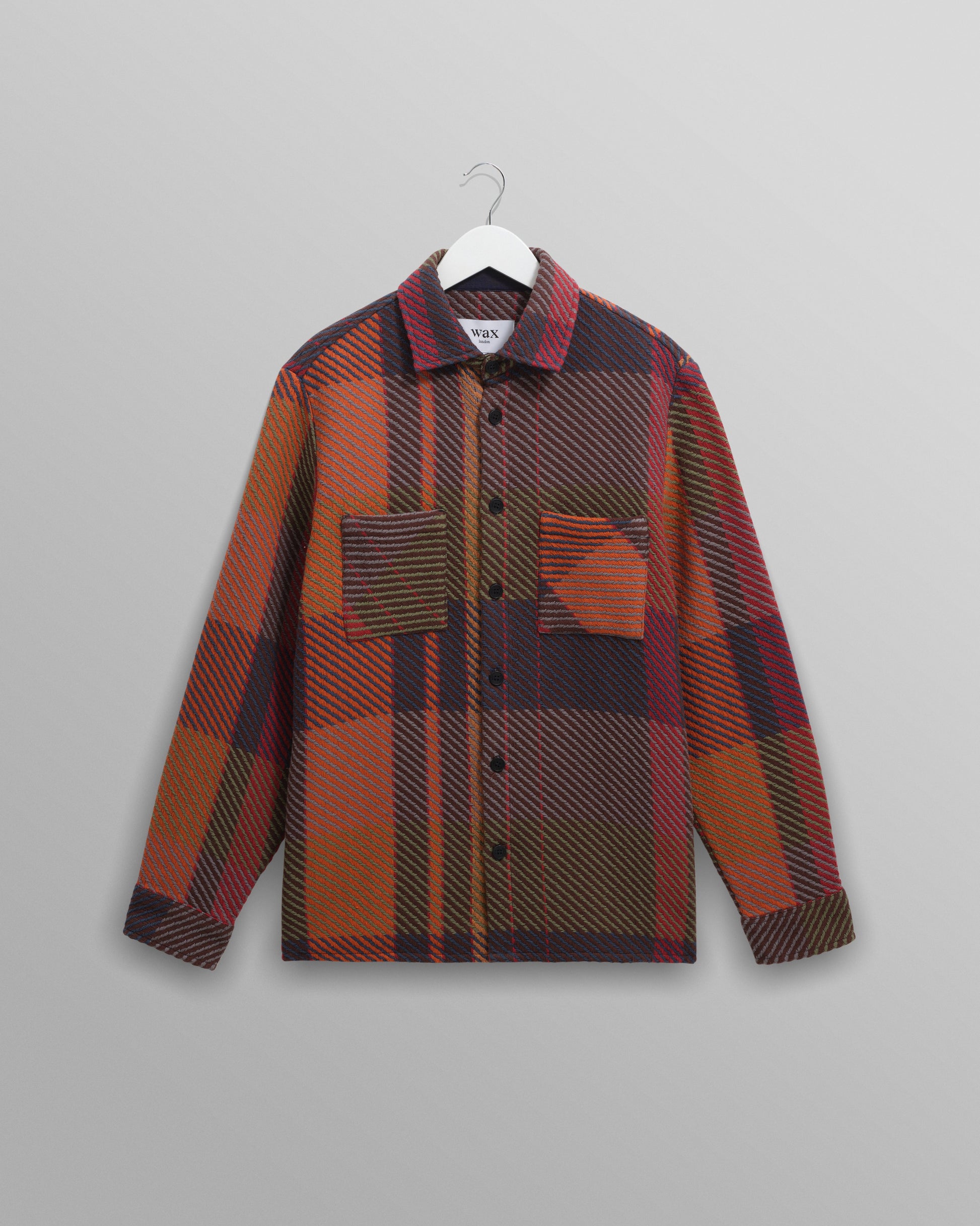 wax london men's Whiting - Orange And Multicolour Tempo Check Overshirt