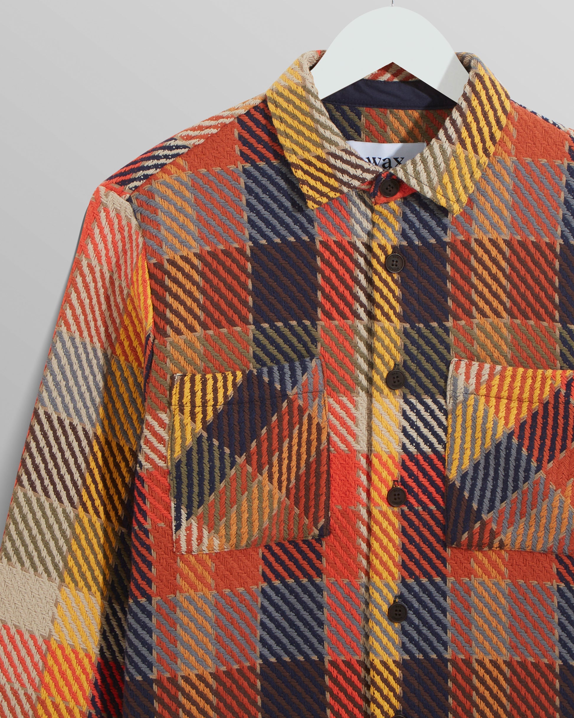 wax london men's Whiting - Orange Pike Check Overshirt