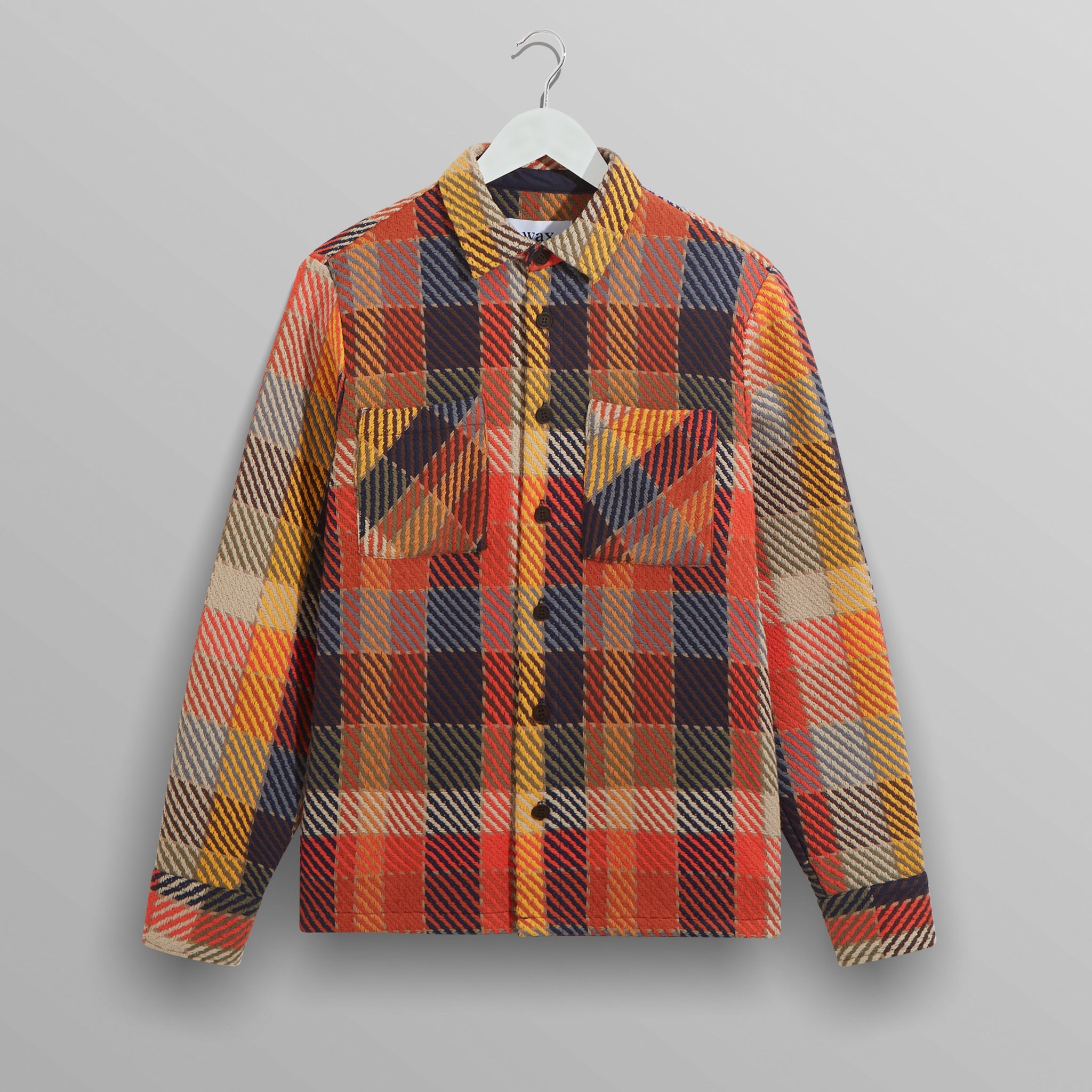 wax london men's Whiting - Orange Pike Check Overshirt