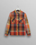 wax london men's Whiting - Orange Pike Check Overshirt