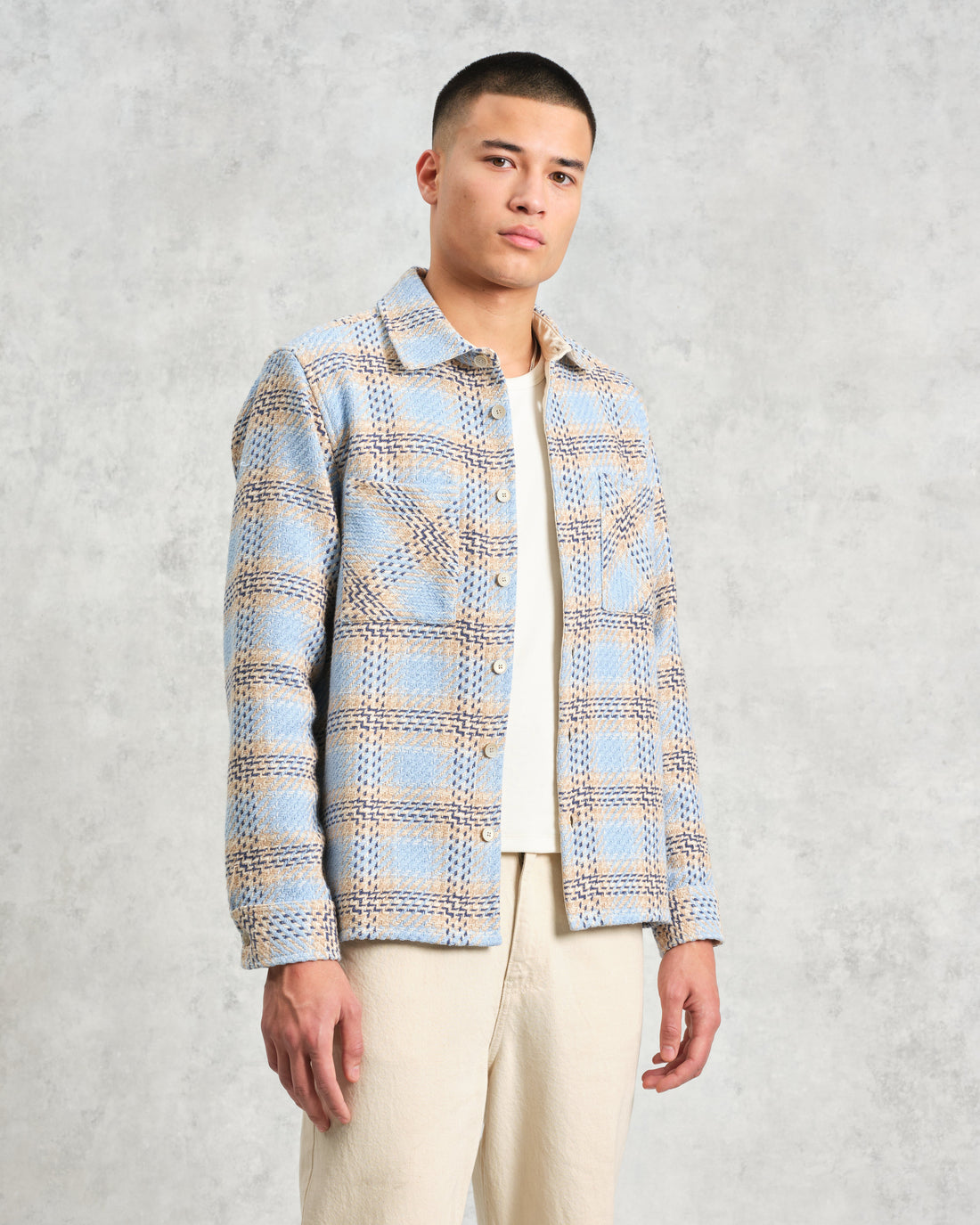 wax london men's Whiting - Pale Blue Earl Check Overshirt