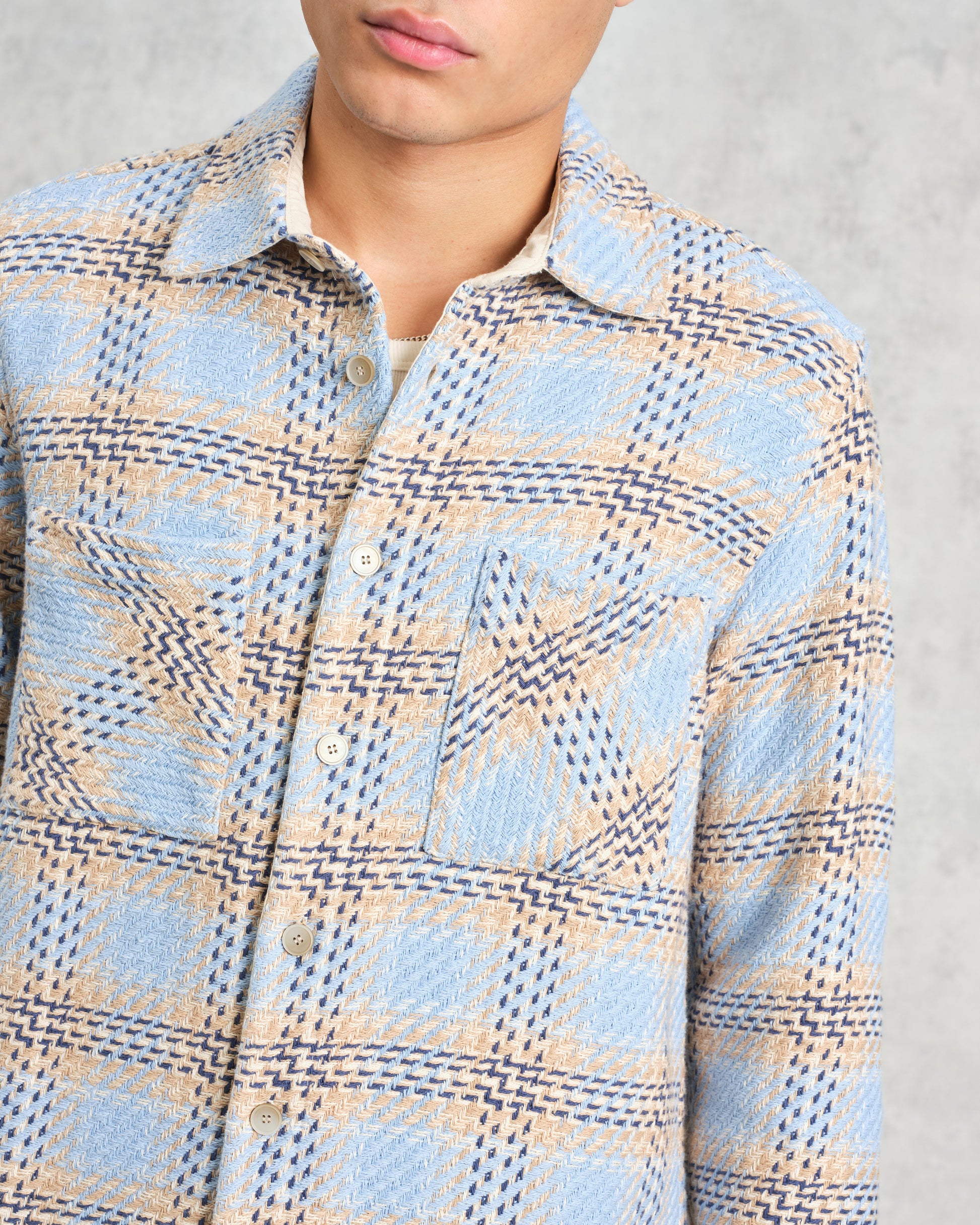 wax london men's Whiting - Pale Blue Earl Check Overshirt