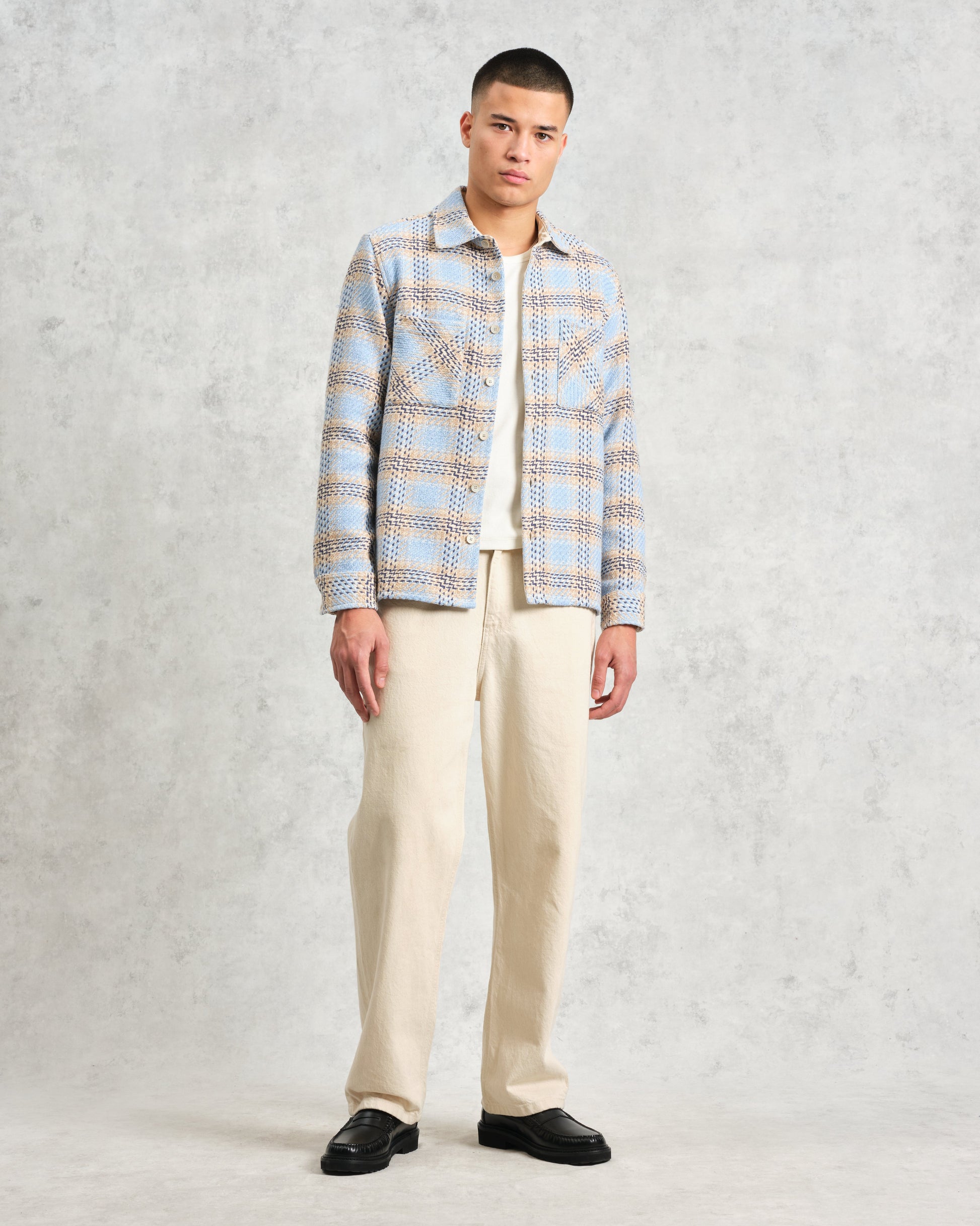 wax london men's Whiting - Pale Blue Earl Check Overshirt
