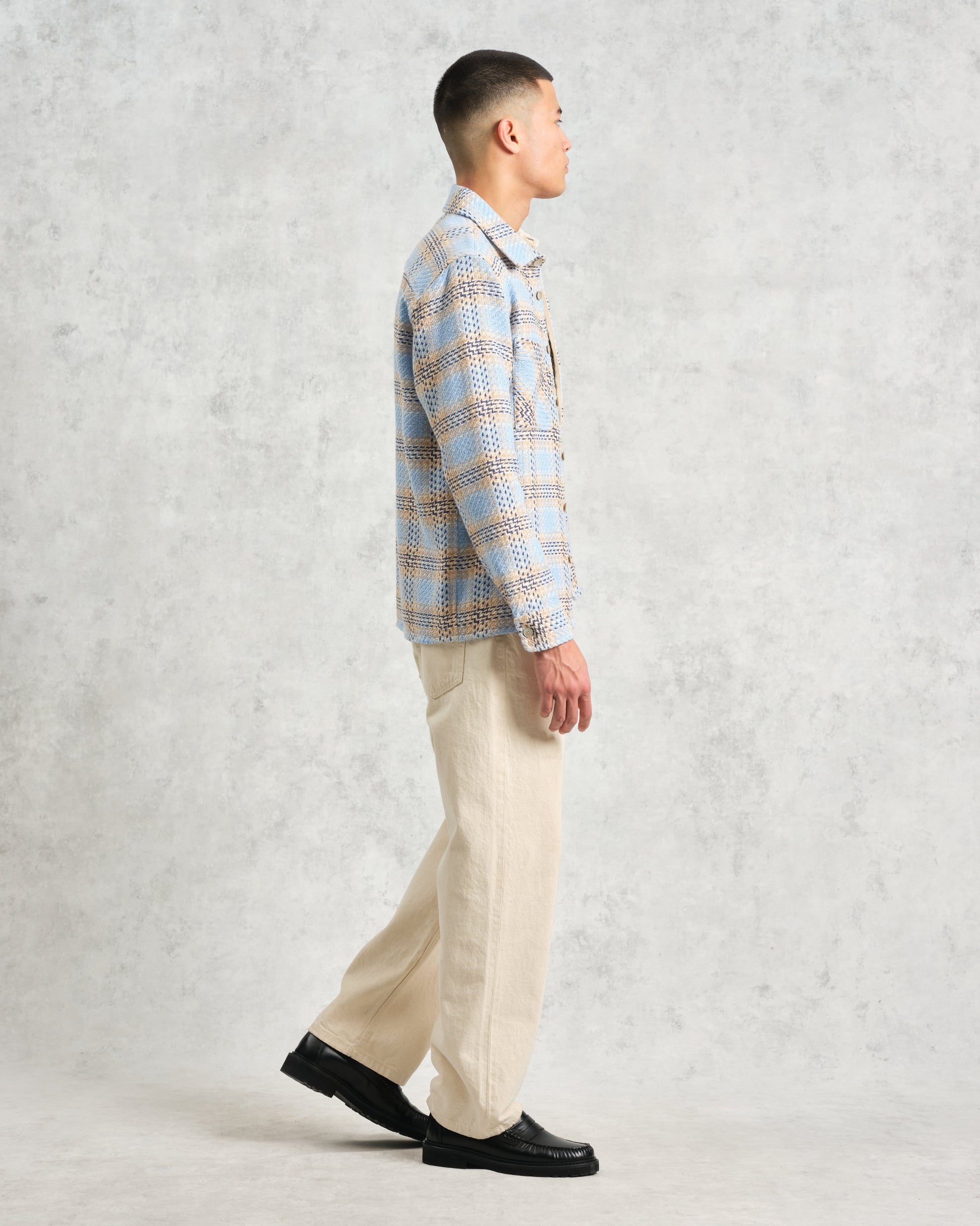 wax london men's Whiting - Pale Blue Earl Check Overshirt