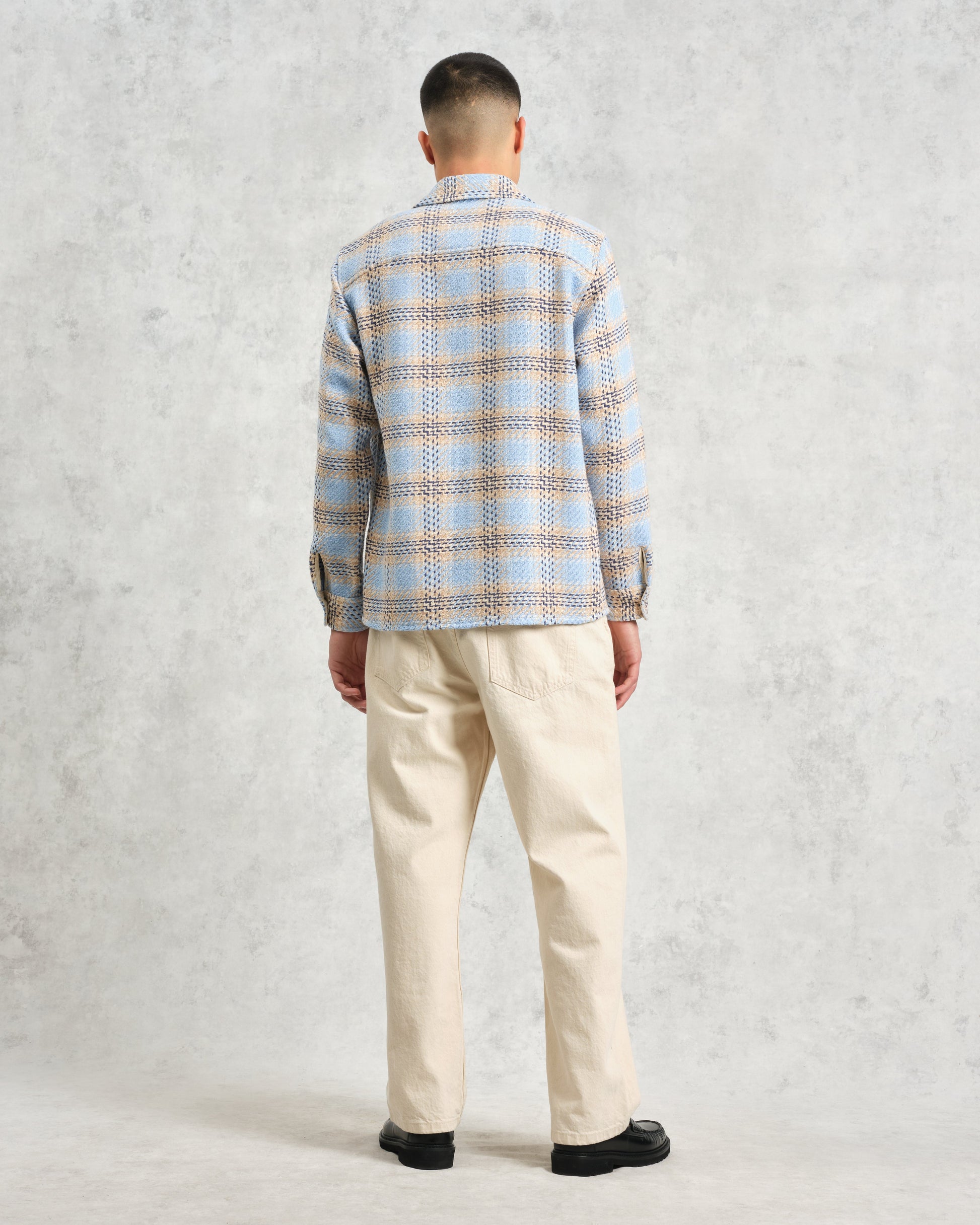wax london men's Whiting - Pale Blue Earl Check Overshirt