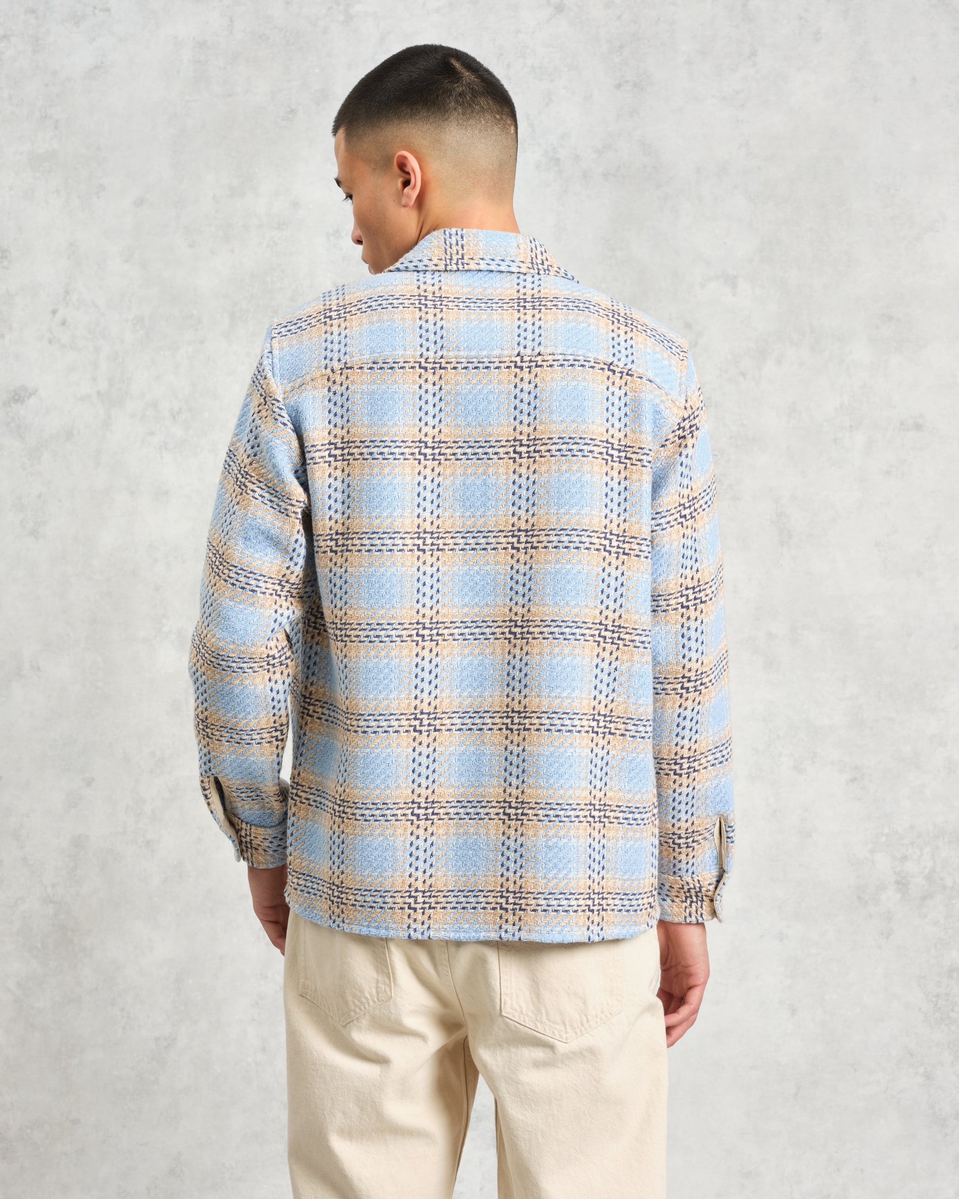 wax london men's Whiting - Pale Blue Earl Check Overshirt