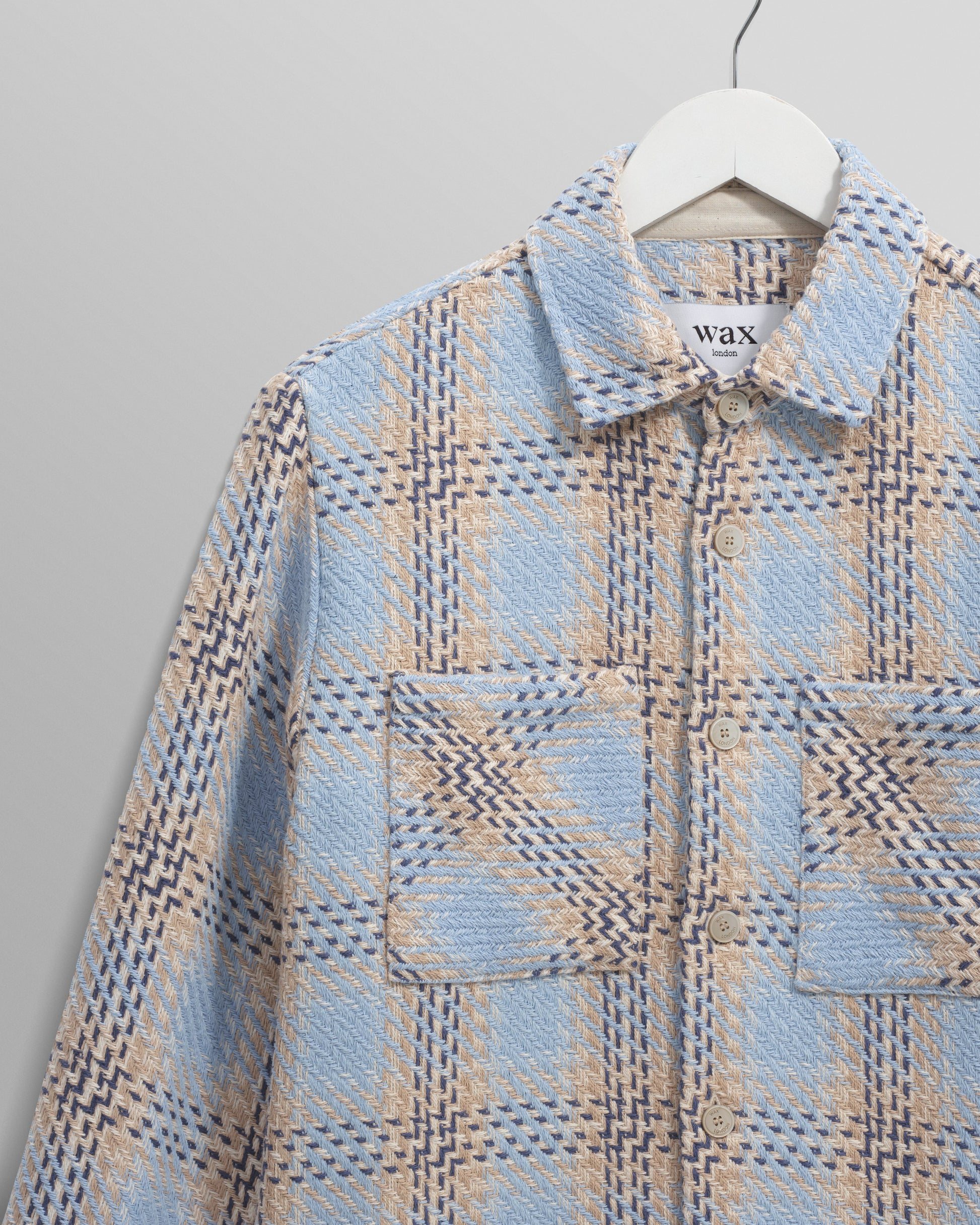 wax london men's Whiting - Pale Blue Earl Check Overshirt