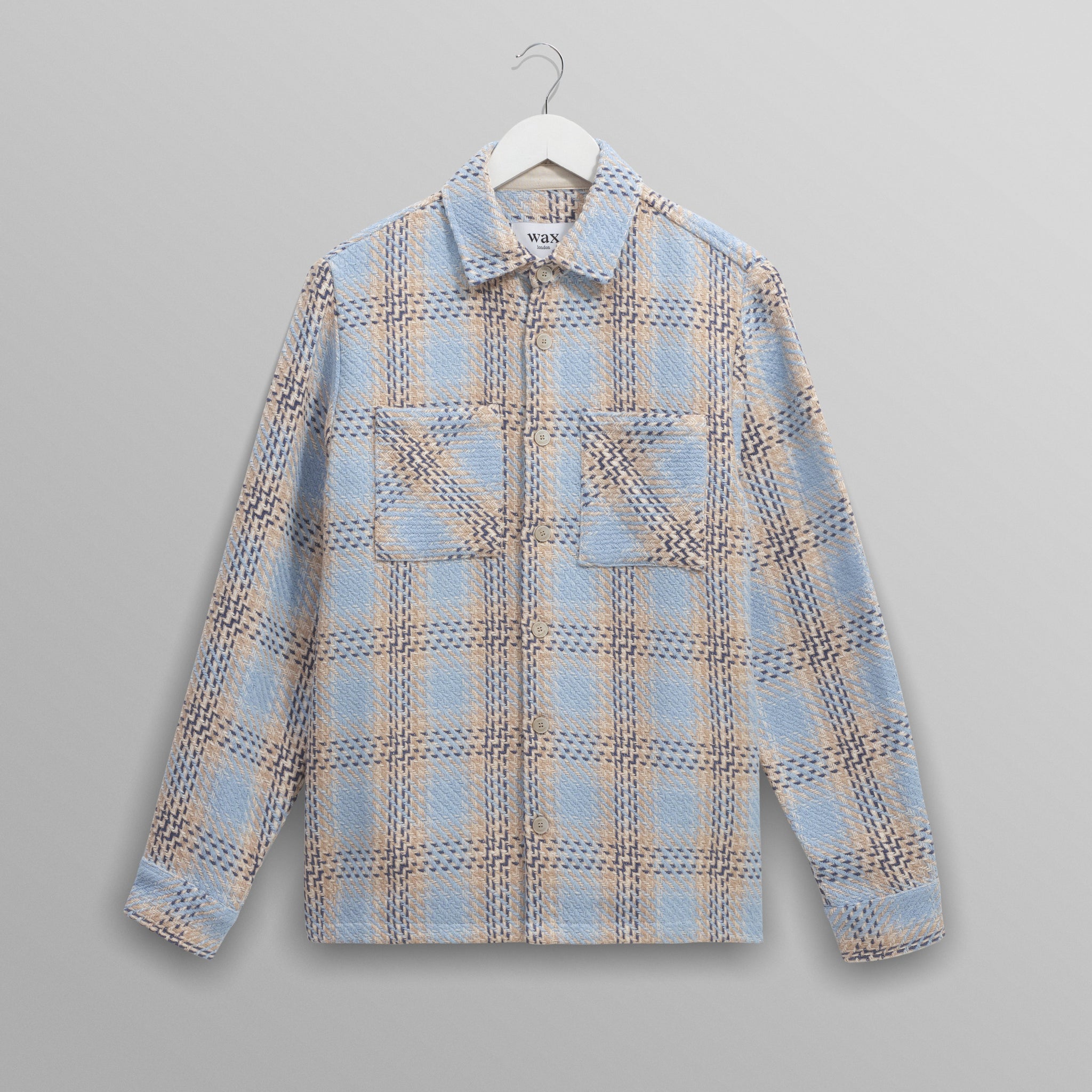 wax london men's Whiting - Pale Blue Earl Check Overshirt