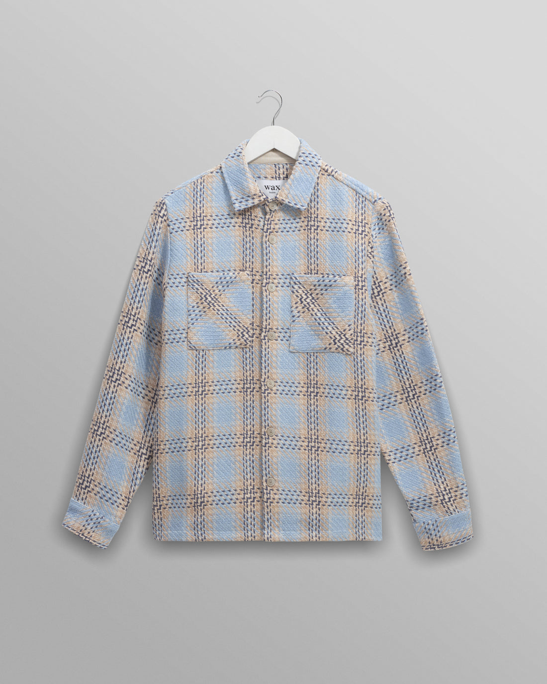 wax london men's Whiting - Pale Blue Earl Check Overshirt