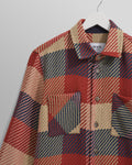 wax london men's Whiting - Red And Multicolour Block Check Overshirt