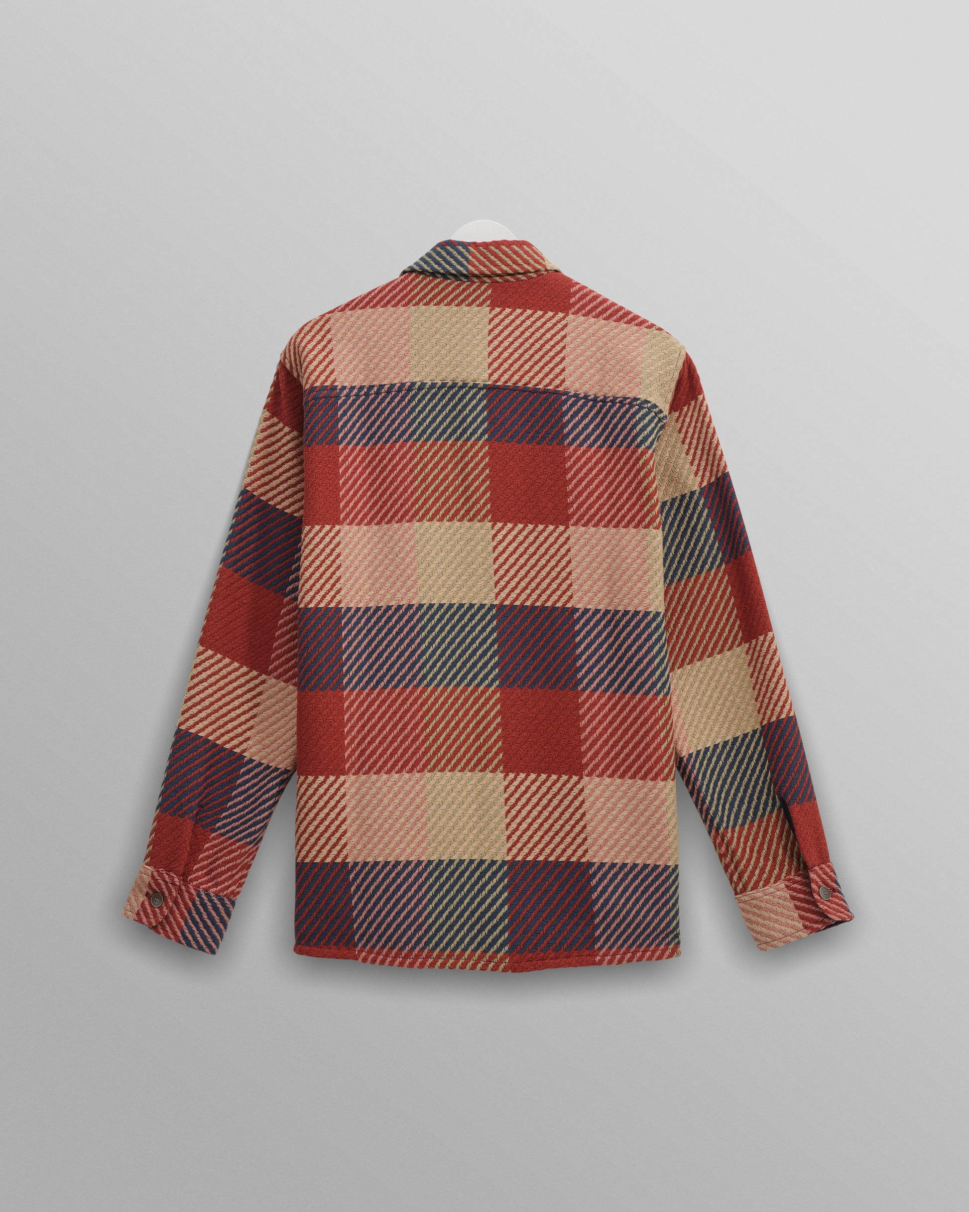 wax london men's Whiting - Red And Multicolour Block Check Overshirt