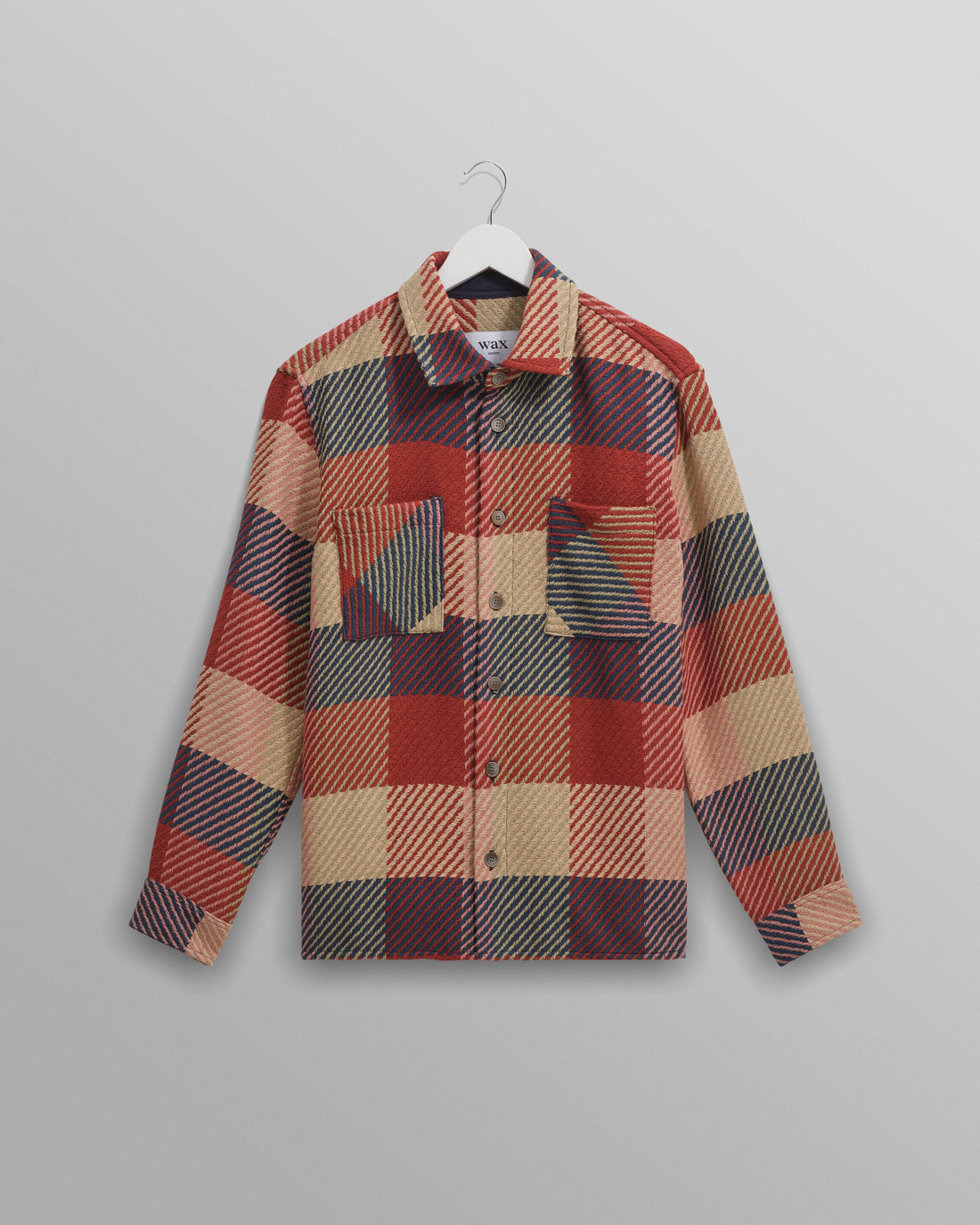 wax london men's Whiting - Red And Multicolour Block Check Overshirt