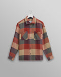 wax london men's Whiting - Red And Multicolour Block Check Overshirt