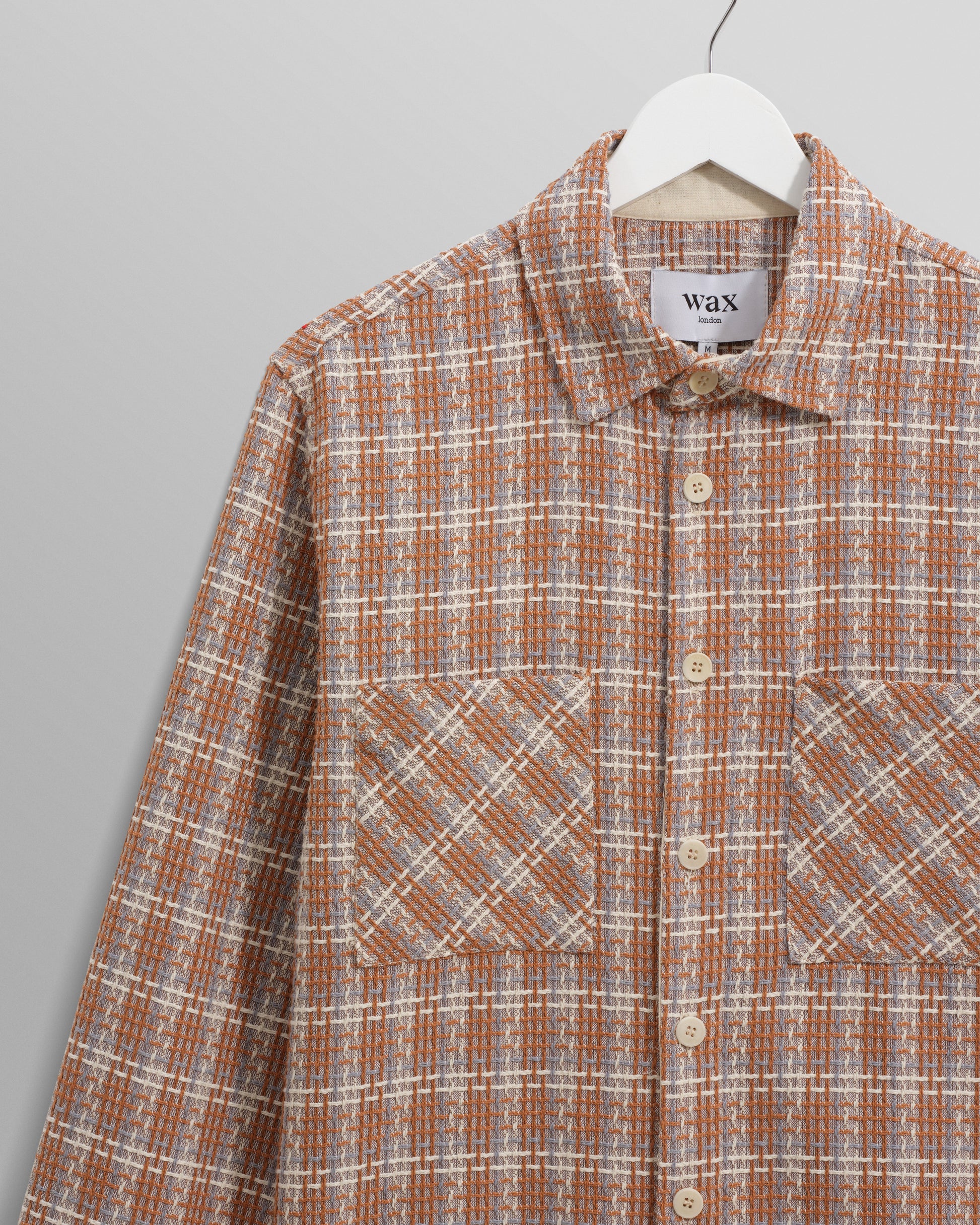 wax london men's Whiting - Tan And Multicolour Ladder Check Overshirt