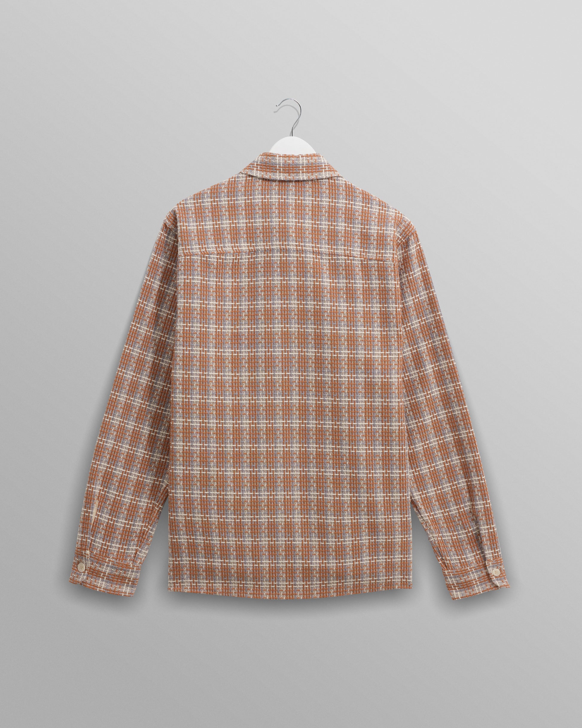 wax london men's Whiting - Tan And Multicolour Ladder Check Overshirt