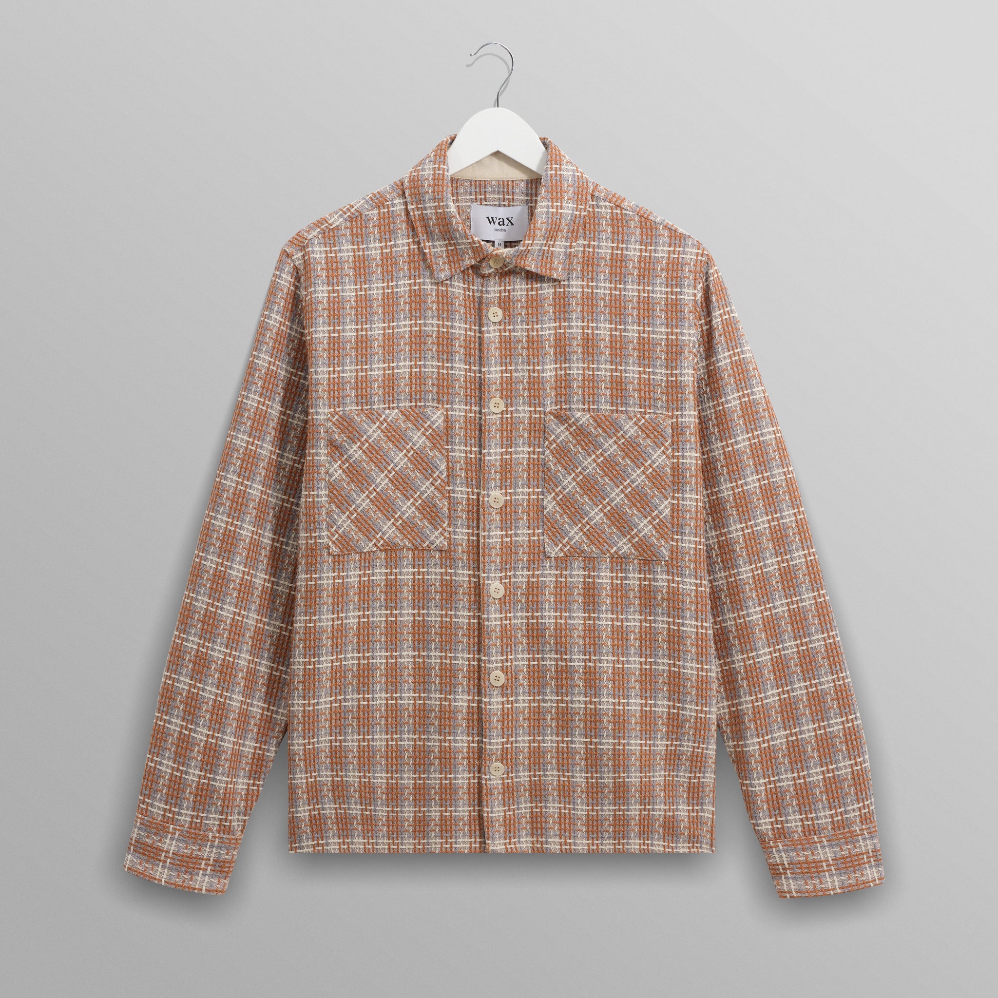 wax london men's Whiting - Tan And Multicolour Ladder Check Overshirt