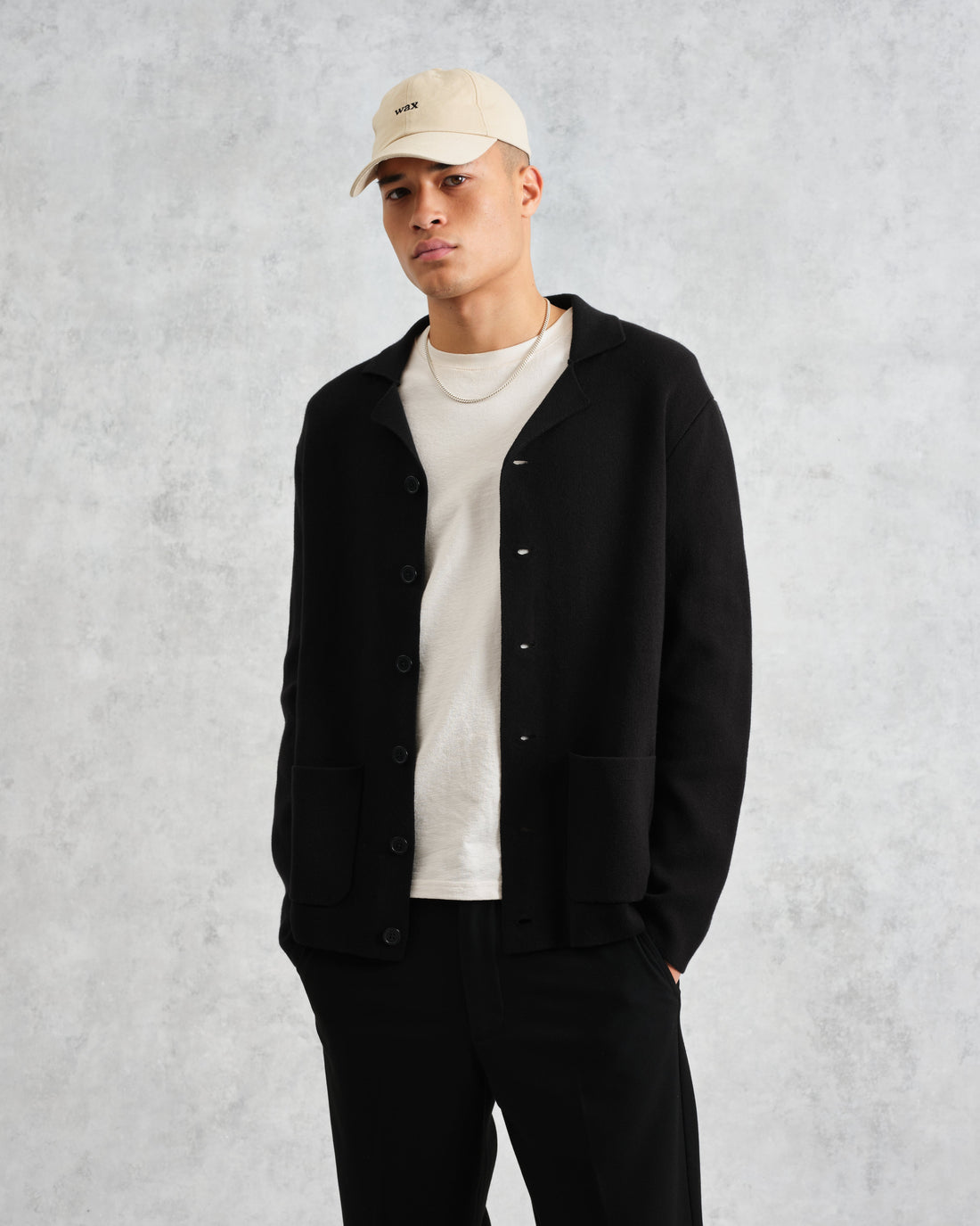wax london men's Wightman - Black Milano Cardigan