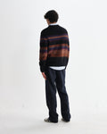 wax london men's Wilde - Black And Dark Multicolour Brush Stripe Wool Crewneck