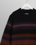 wax london men's Wilde - Black And Dark Multicolour Brush Stripe Wool Crewneck