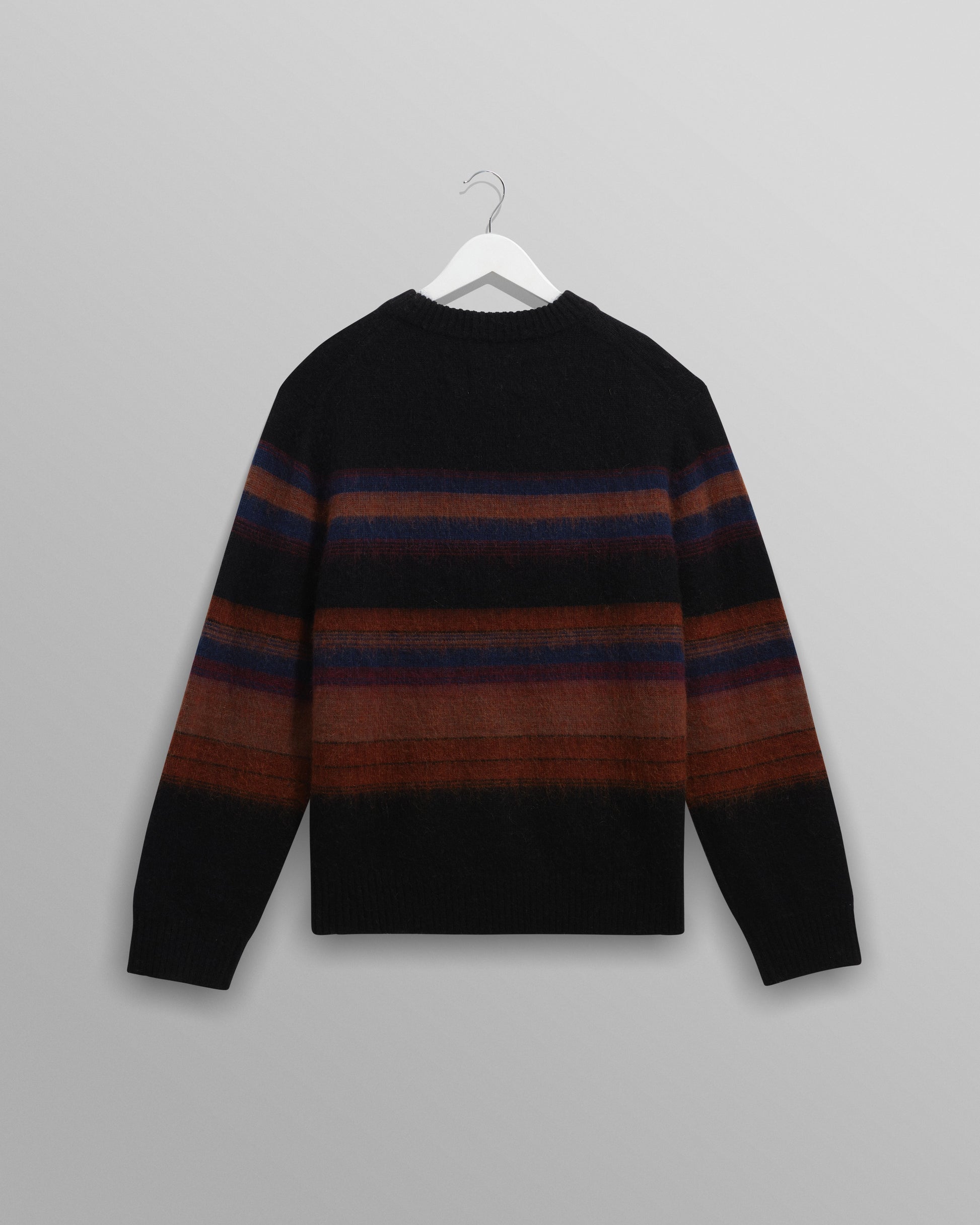 wax london men's Wilde - Black And Dark Multicolour Brush Stripe Wool Crewneck