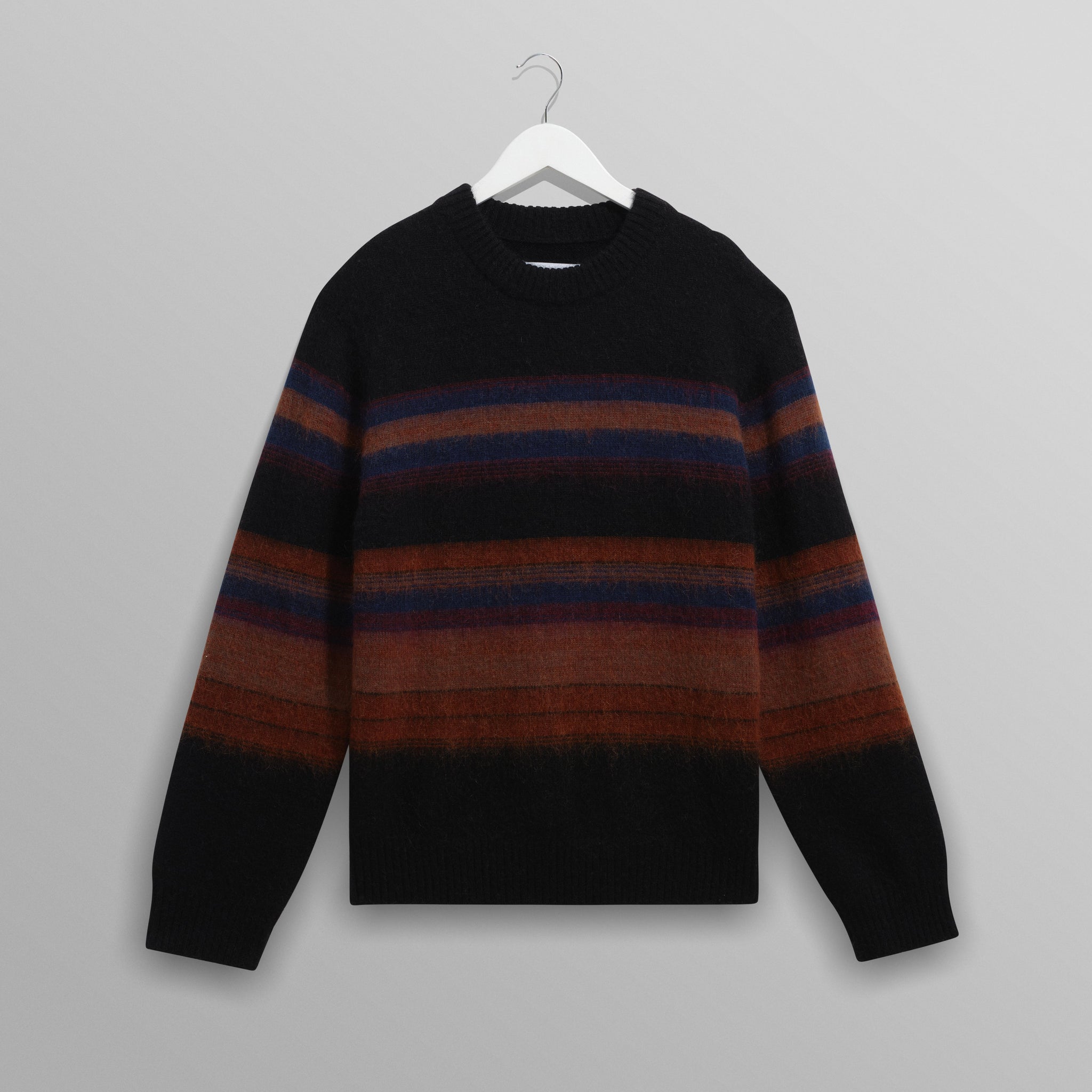 wax london men's Wilde - Black And Dark Multicolour Brush Stripe Wool Crewneck