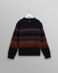 wax london men's Wilde - Black And Dark Multicolour Brush Stripe Wool Crewneck