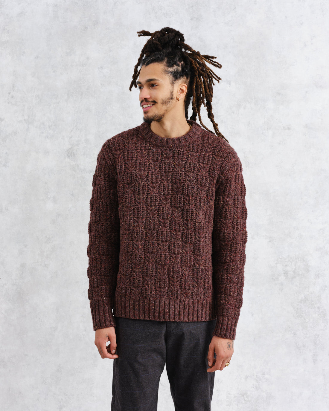 wax london men's Wilde - Brown Checkerboard Leaf Jumper