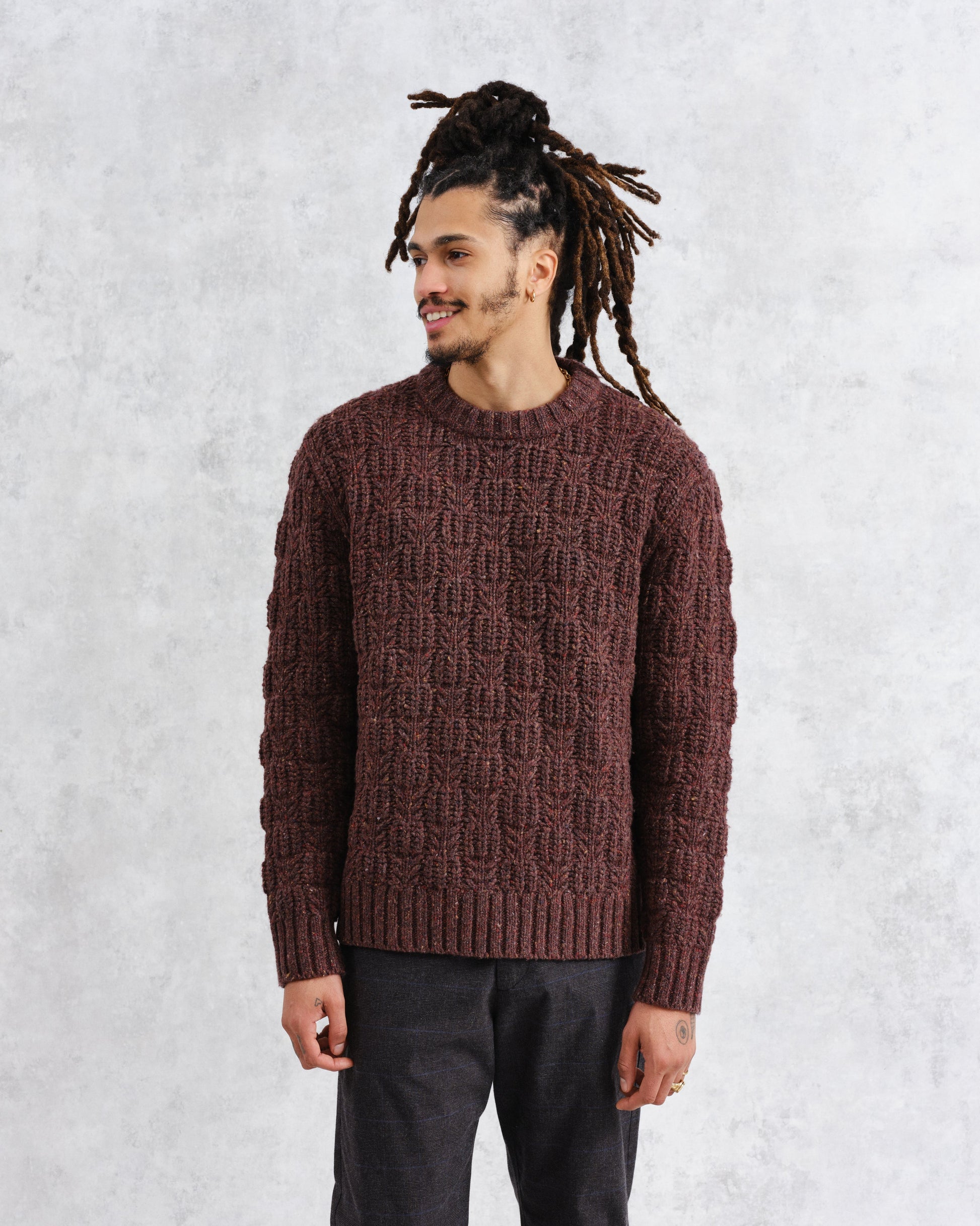 wax london men's Wilde - Brown Checkerboard Leaf Jumper