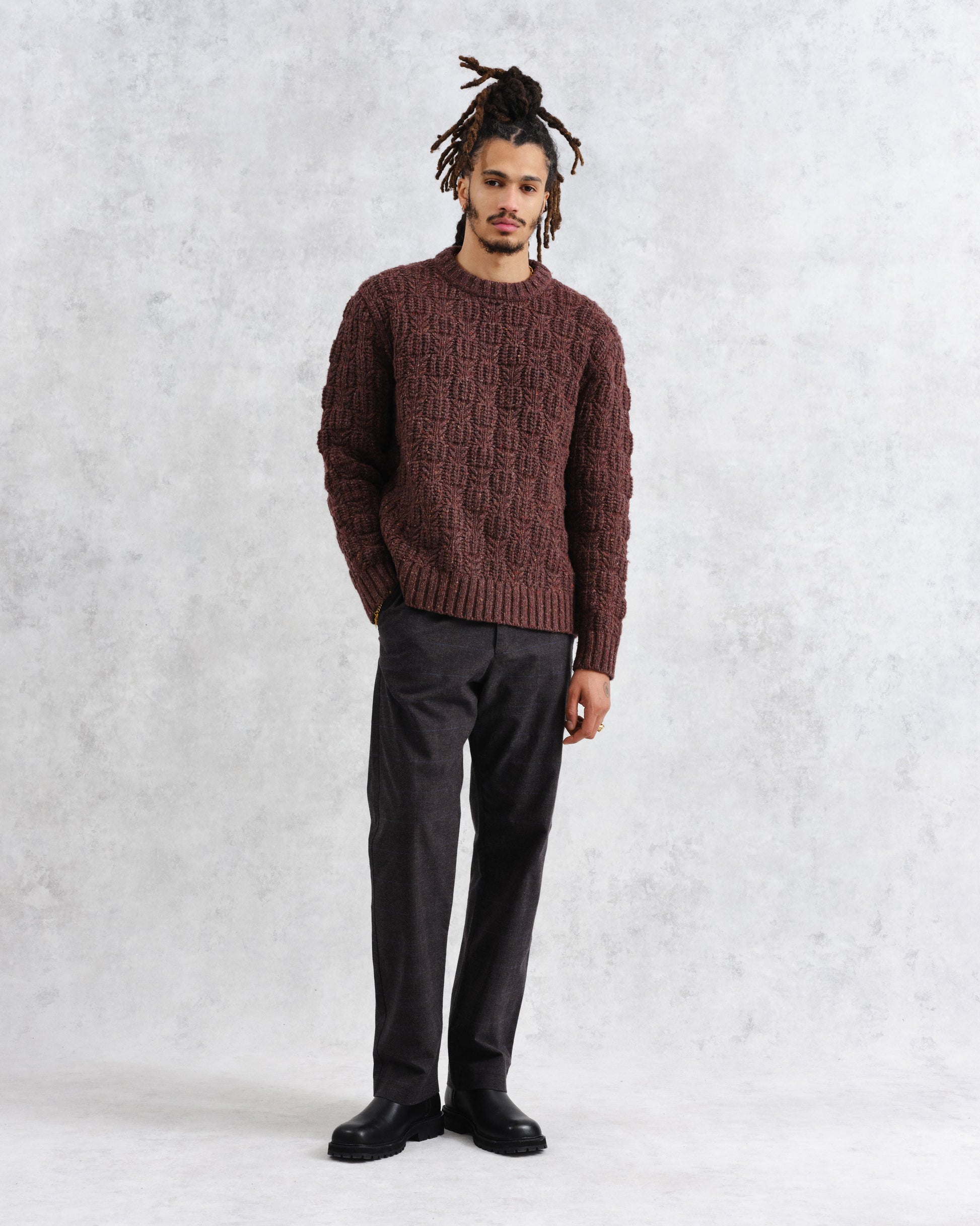 wax london men's Wilde - Brown Checkerboard Leaf Jumper
