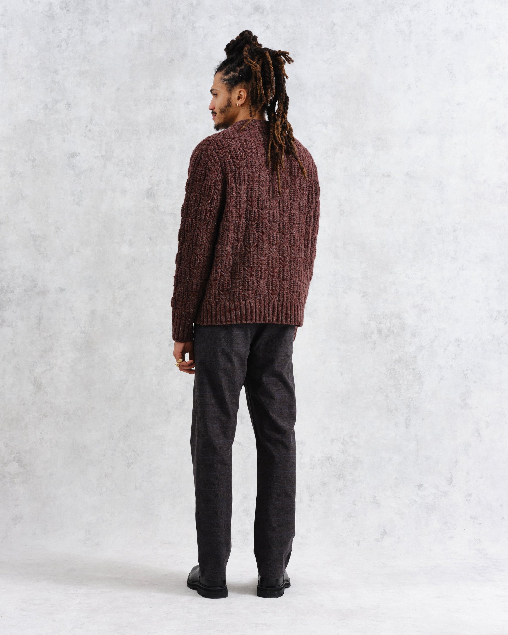 wax london men's Wilde - Brown Checkerboard Leaf Jumper
