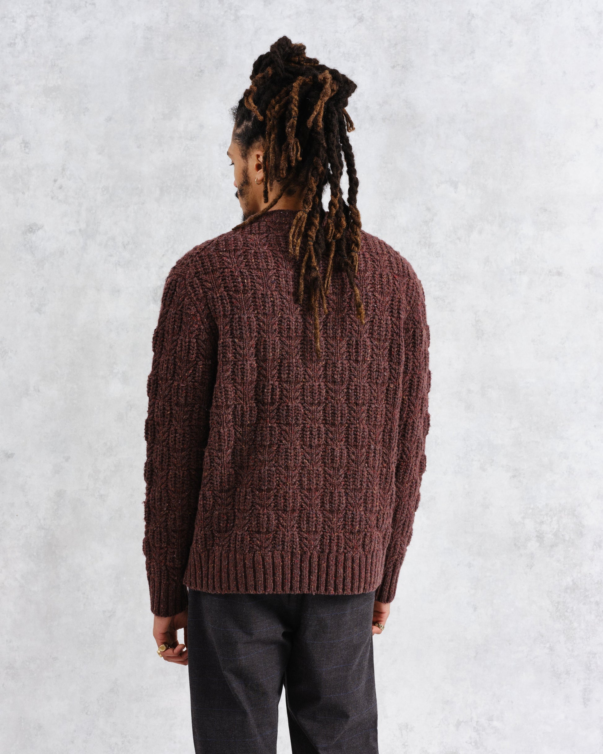 wax london men's Wilde - Brown Checkerboard Leaf Jumper