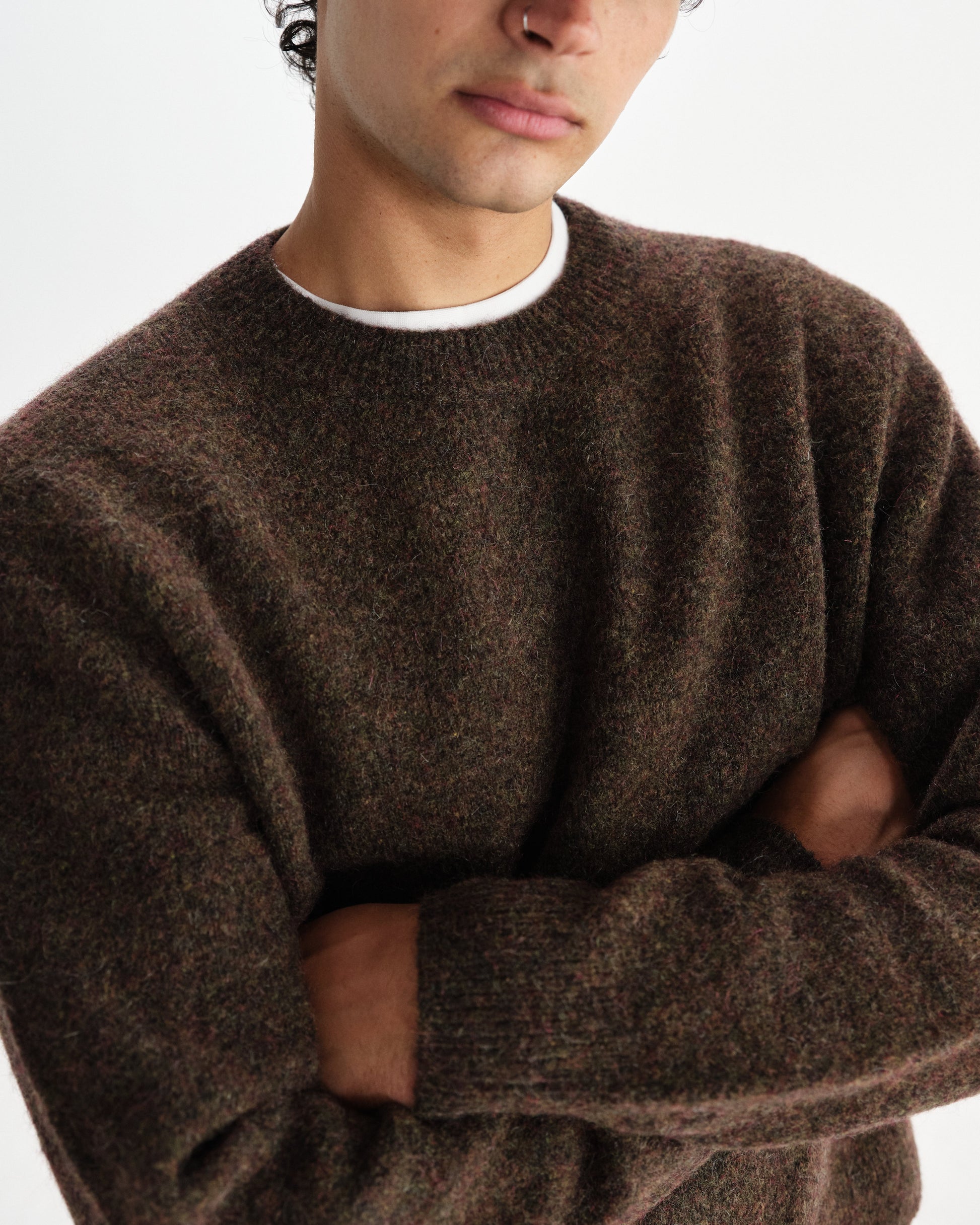 wax london men's Wilde - Brown Fluffy Wool Crewneck