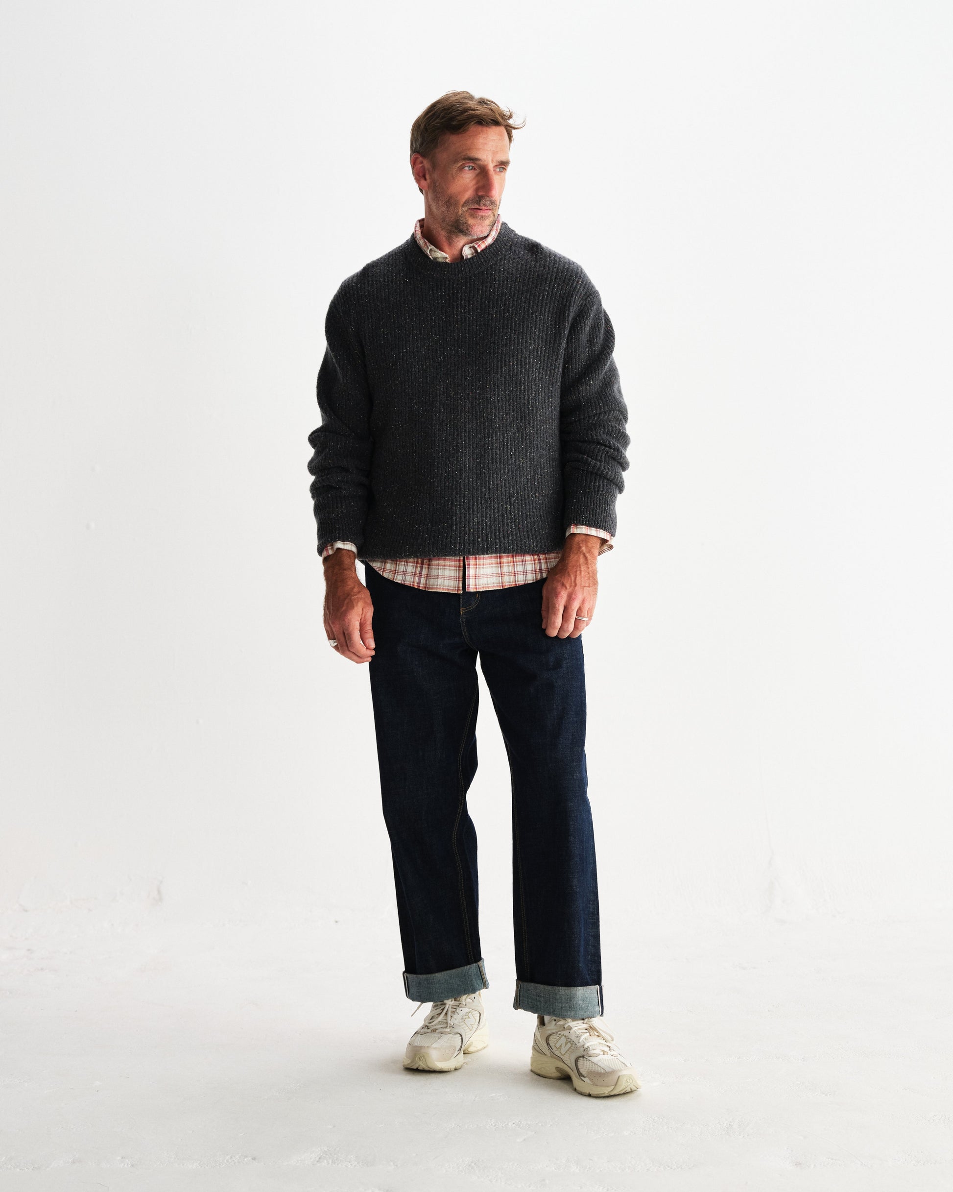 wax london men's Wilde - Charcoal Donegal Wool Crewneck