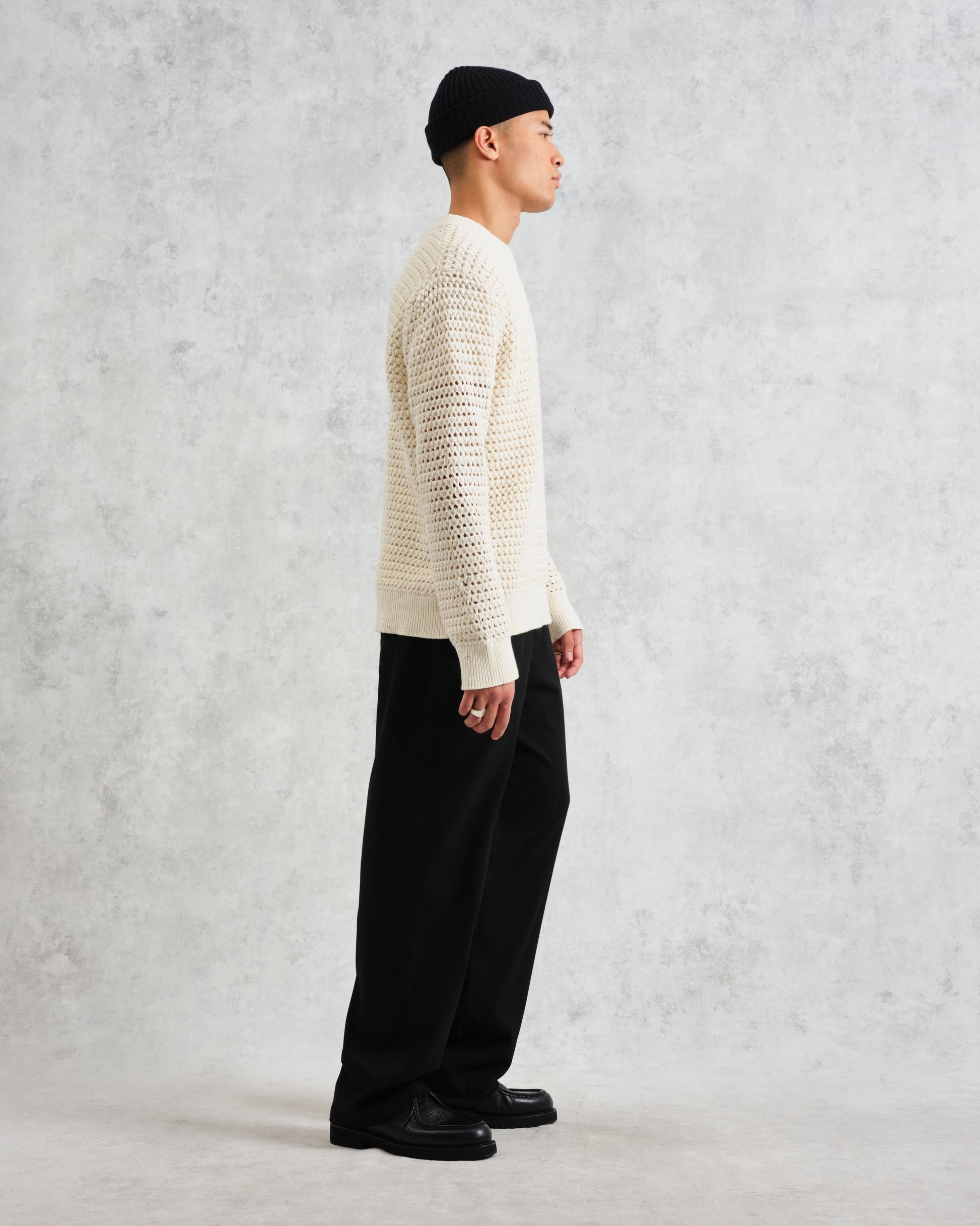 wax london men's Wilde - Ecru Open Knit Jumper