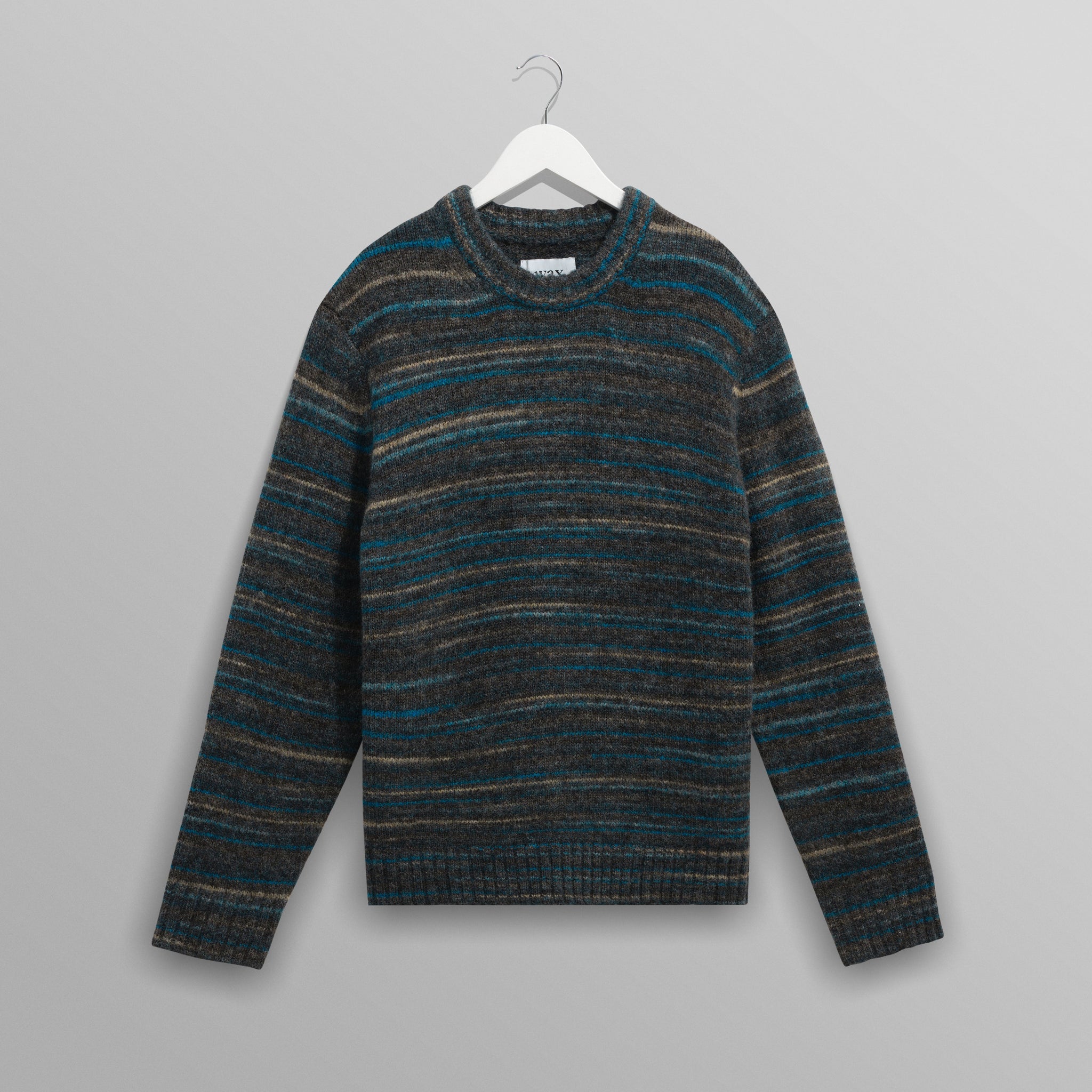 wax london men's Wilde - Grey And Teal Space Dye Wool Crewneck