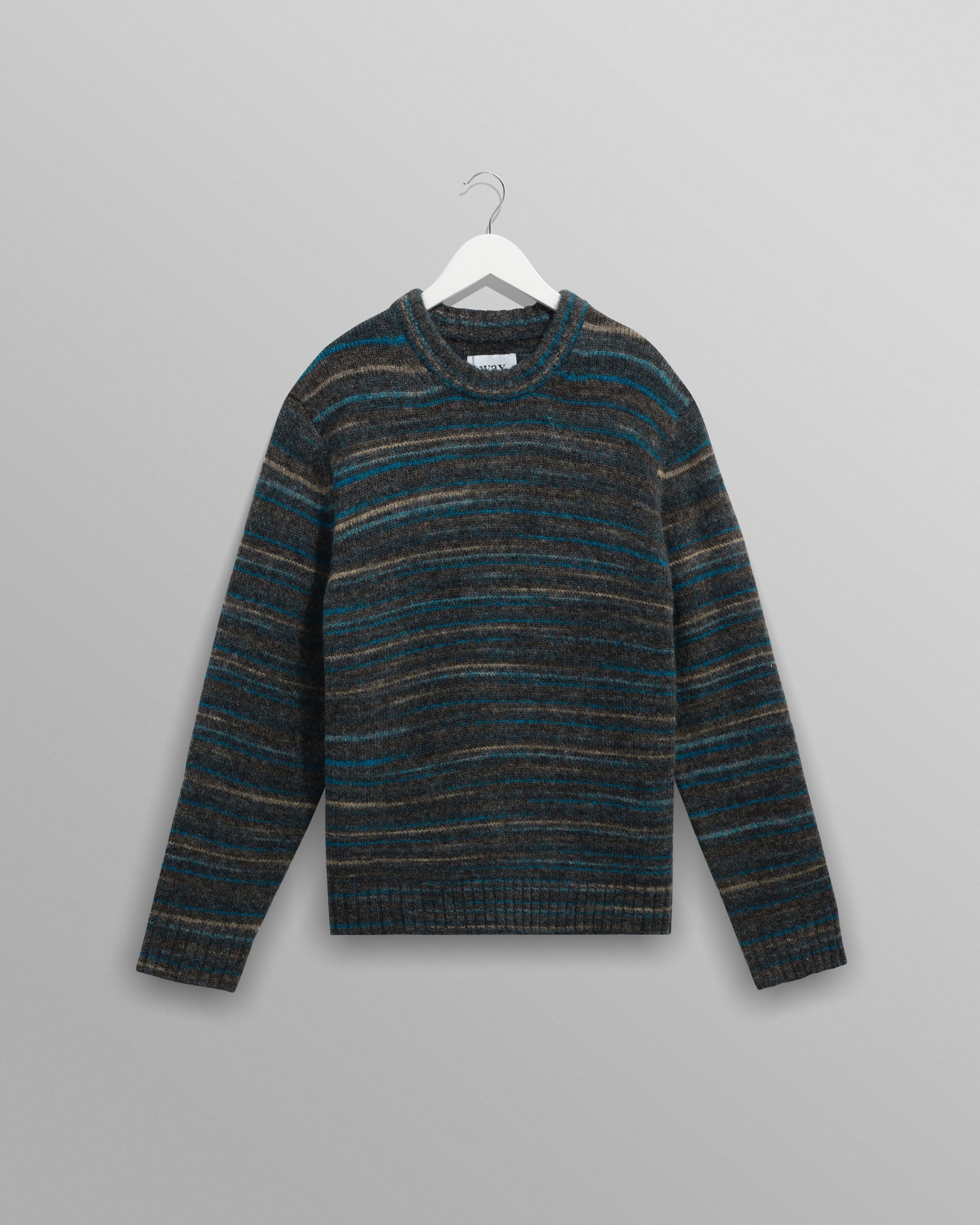 wax london men's Wilde - Grey And Teal Space Dye Wool Crewneck