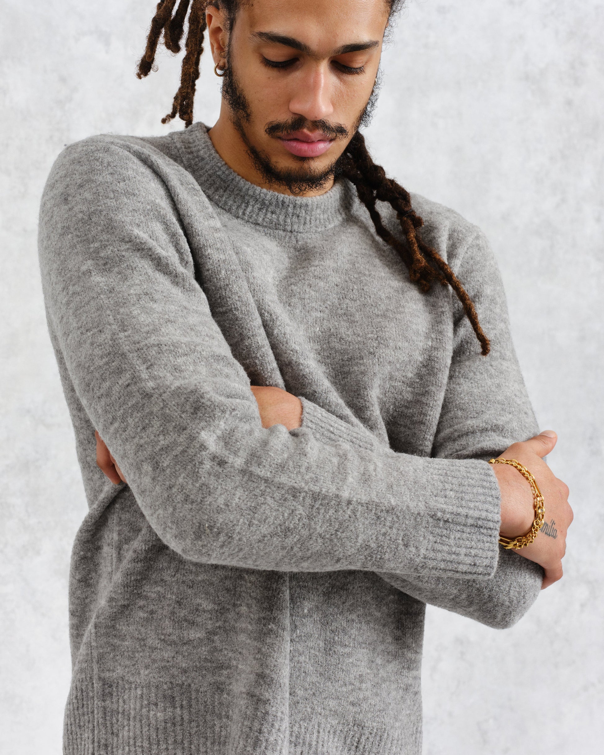 wax london men's Wilde - Grey Marl Boucle Jumper