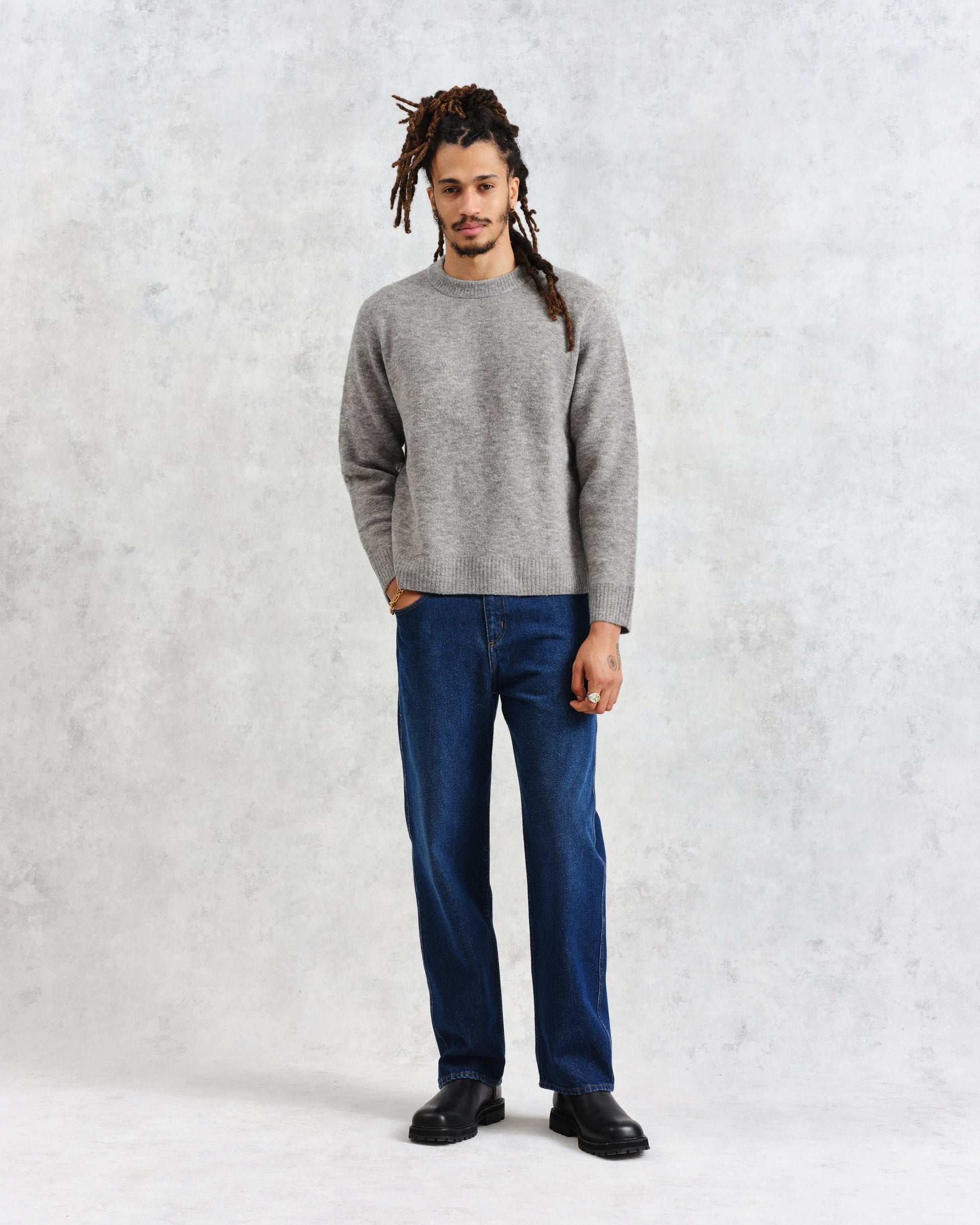 wax london men's Wilde - Grey Marl Boucle Jumper