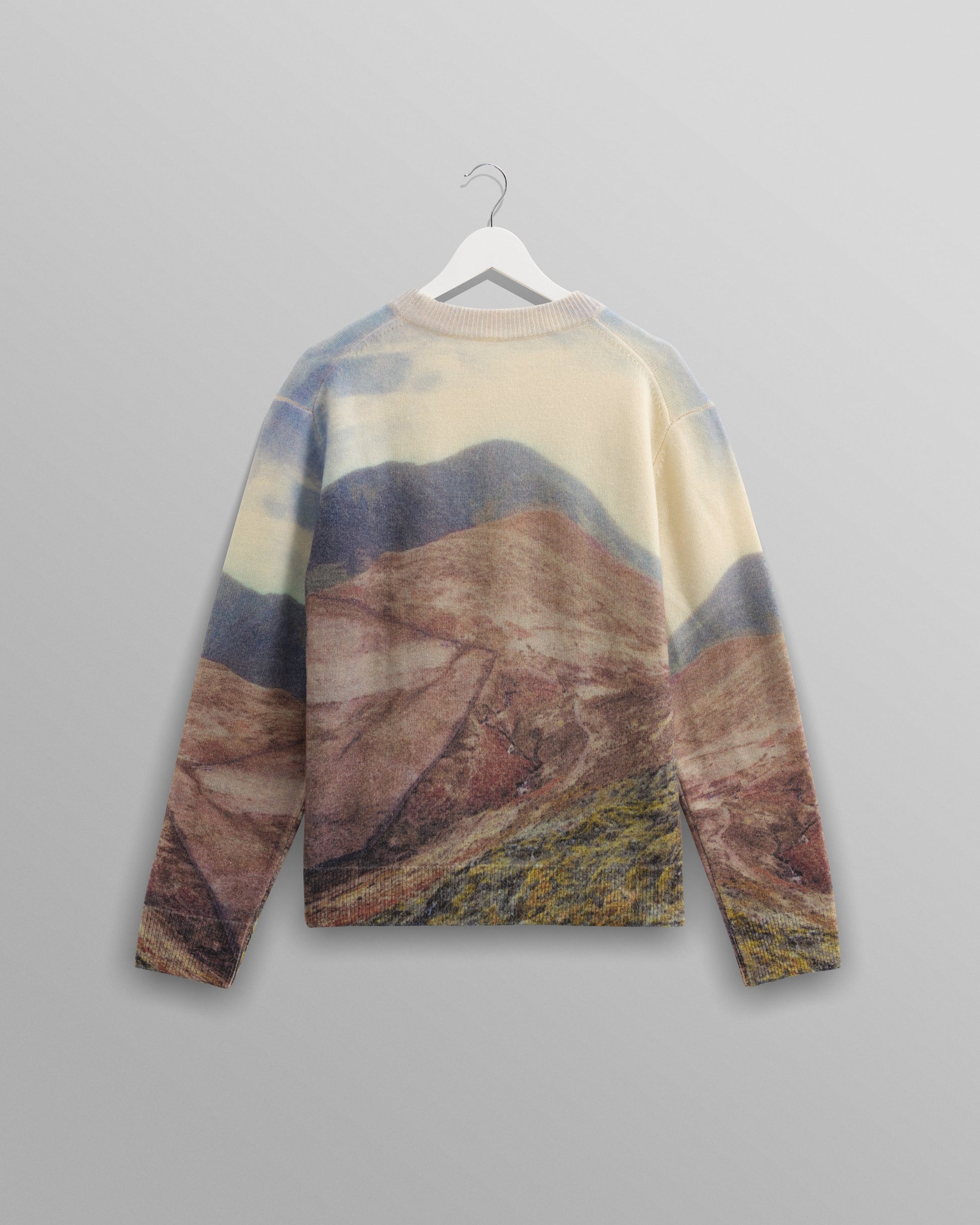 wax london men's Wilde - Natural Landscape Print Wool Jumper