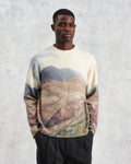 wax london men's Wilde - Natural Landscape Print Wool Jumper
