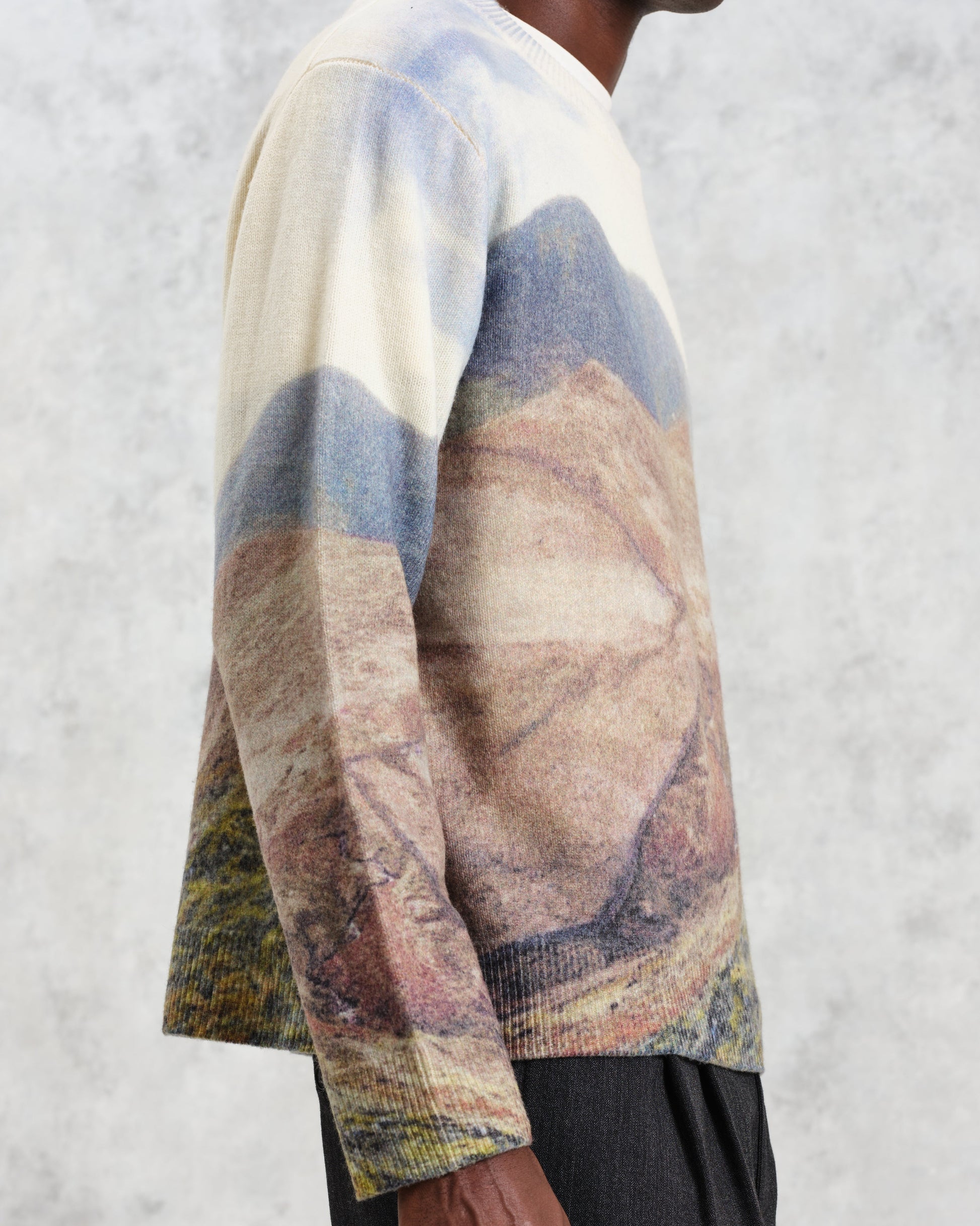 wax london men's Wilde - Natural Landscape Print Wool Jumper