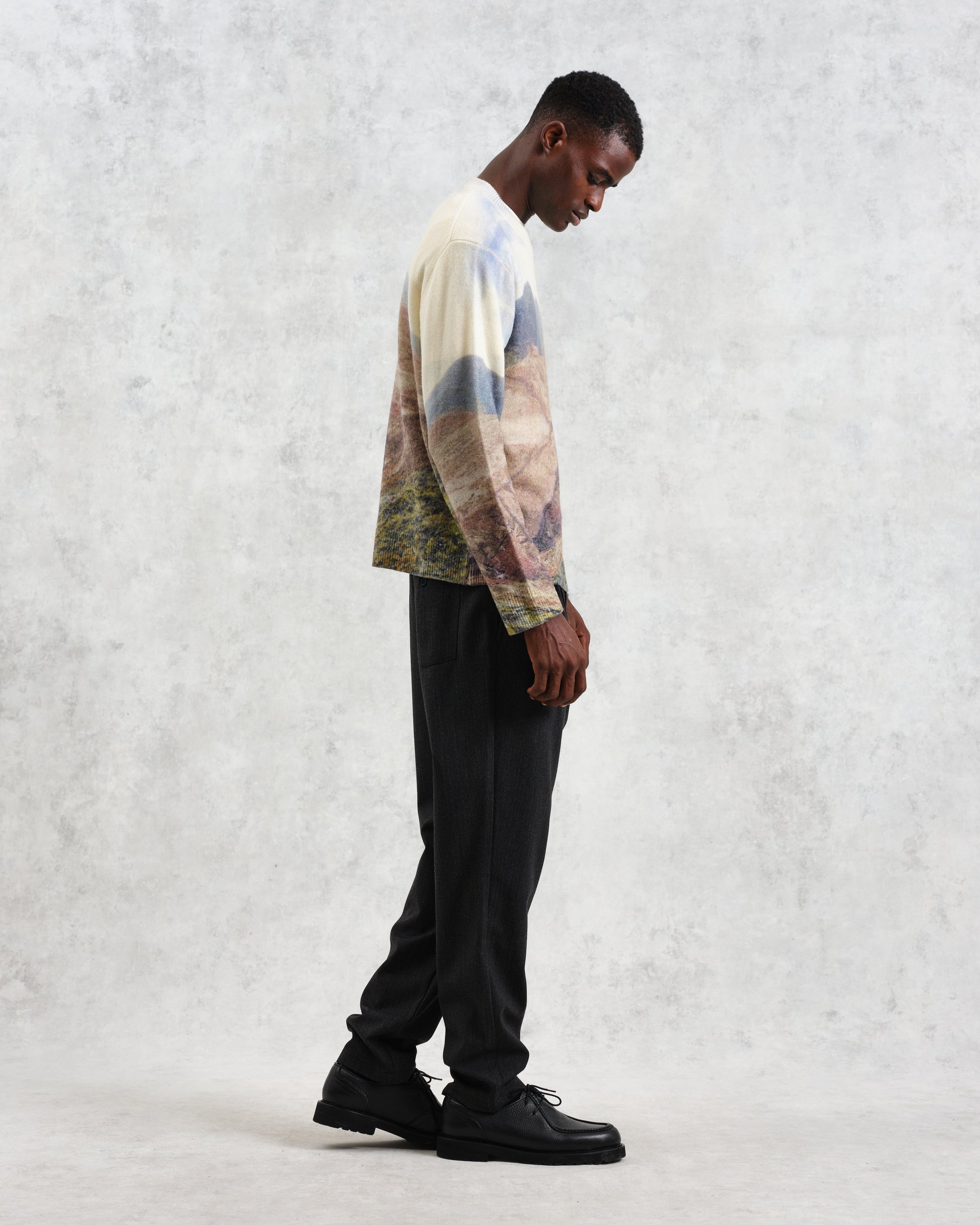 wax london men's Wilde - Natural Landscape Print Wool Jumper