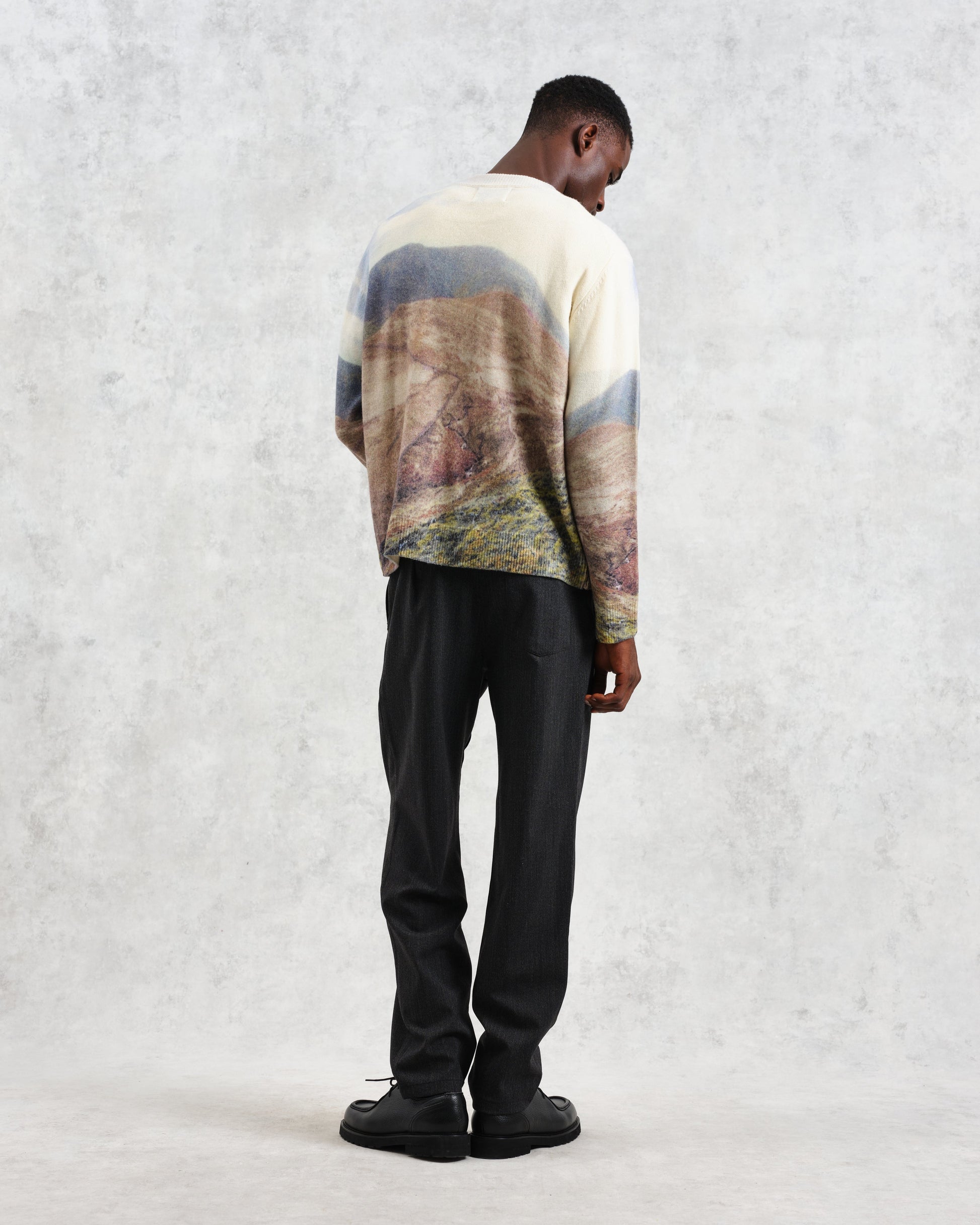 wax london men's Wilde - Natural Landscape Print Wool Jumper