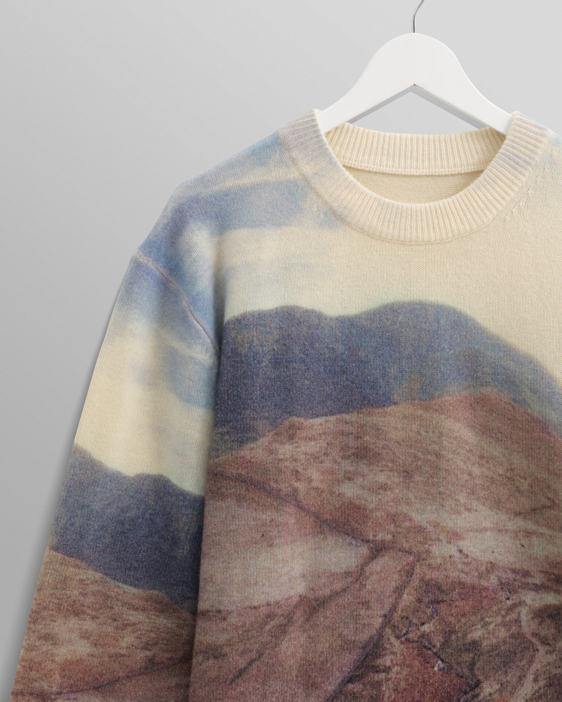 wax london men's Wilde - Natural Landscape Print Wool Jumper
