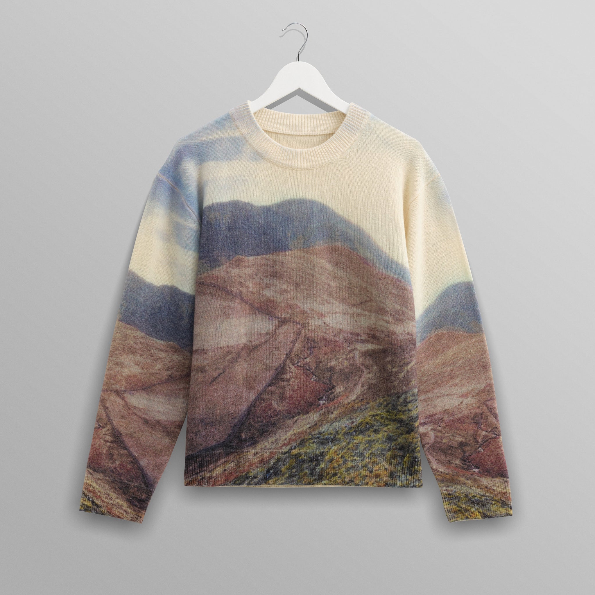 wax london men's Wilde - Natural Landscape Print Wool Jumper