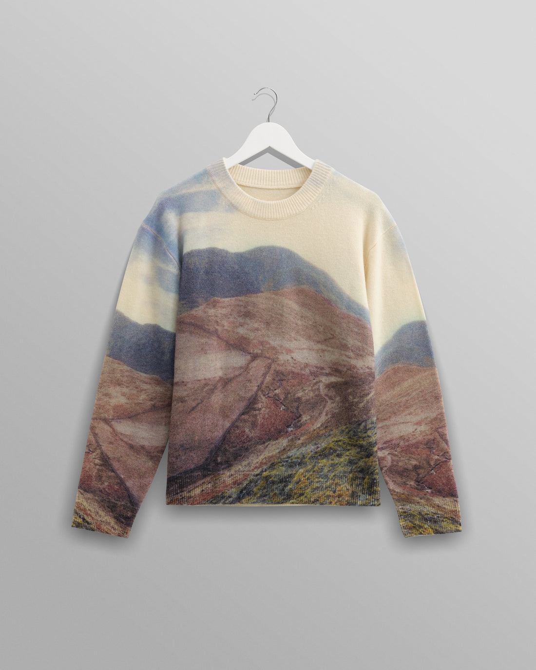 wax london men's Wilde - Natural Landscape Print Wool Jumper