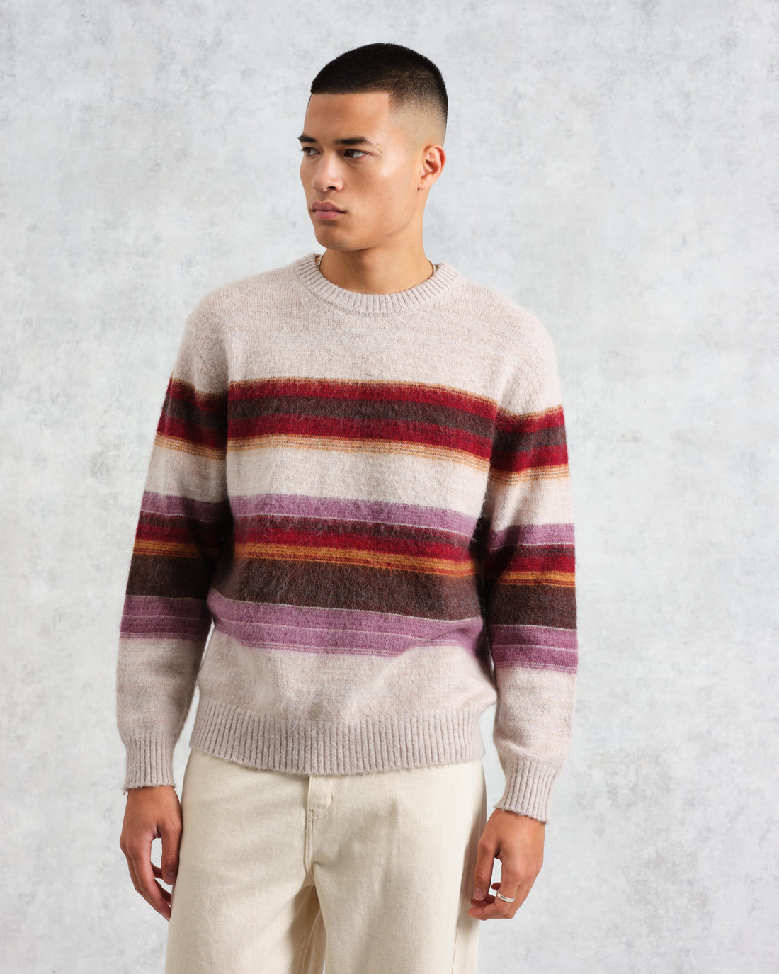 wax london men's Wilde - Oatmeal Brush Stripe Wool Jumper