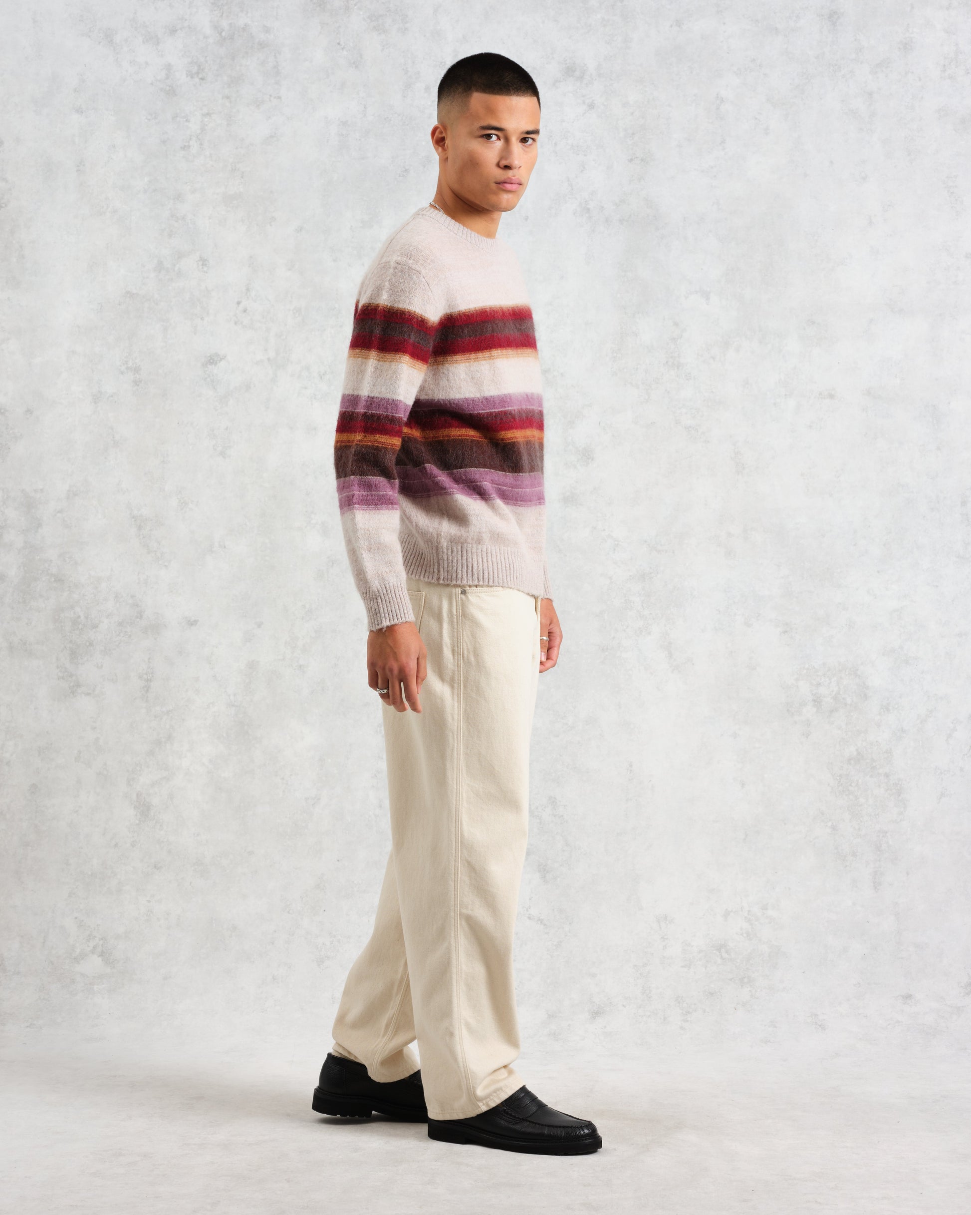 wax london men's Wilde - Oatmeal Brush Stripe Wool Jumper